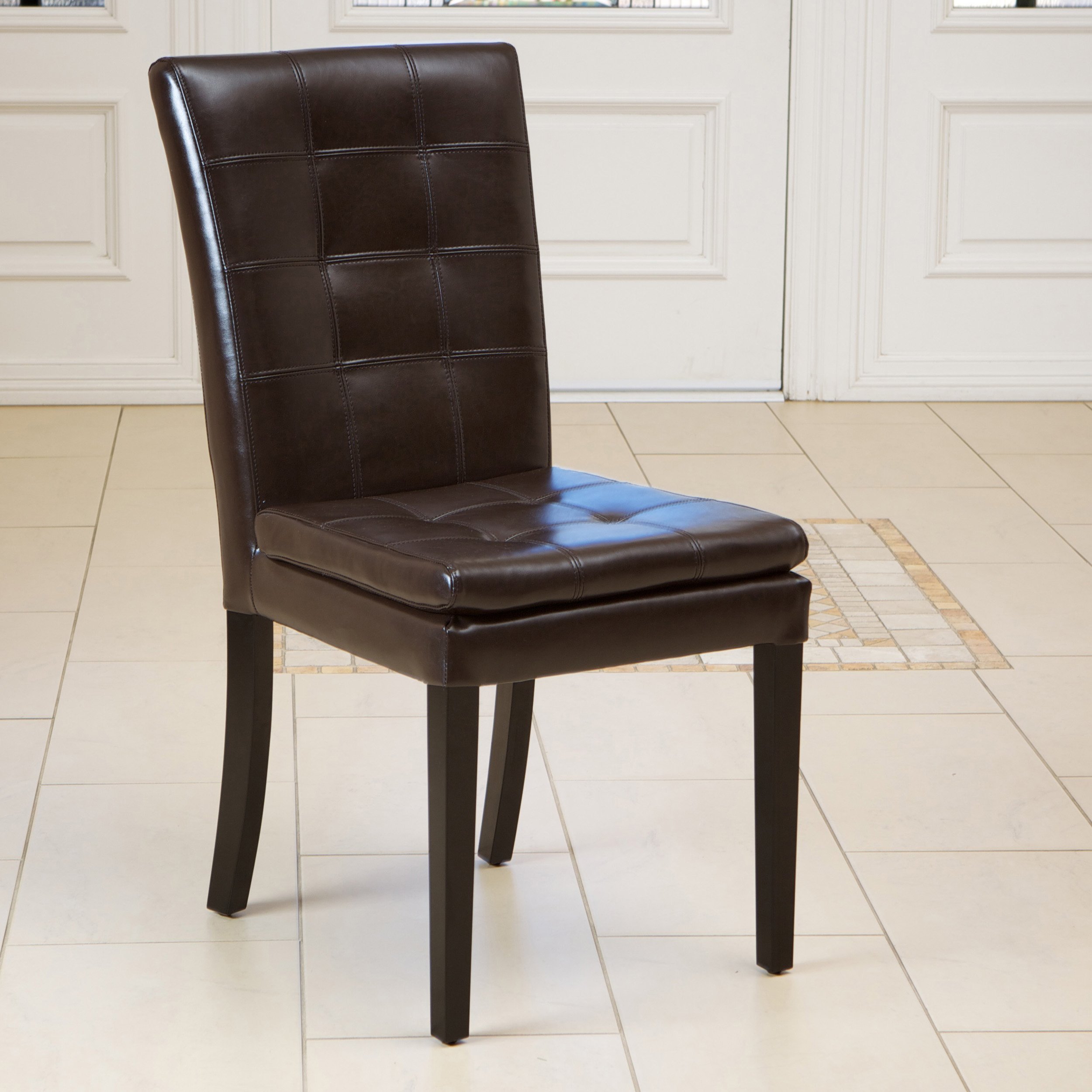 Christopher Knight Home Crayton Leather Dining Chairs, Set of 2, Chocolate Brown - Modern & Comfortable Seating for Kitchen, Dining Room or Office