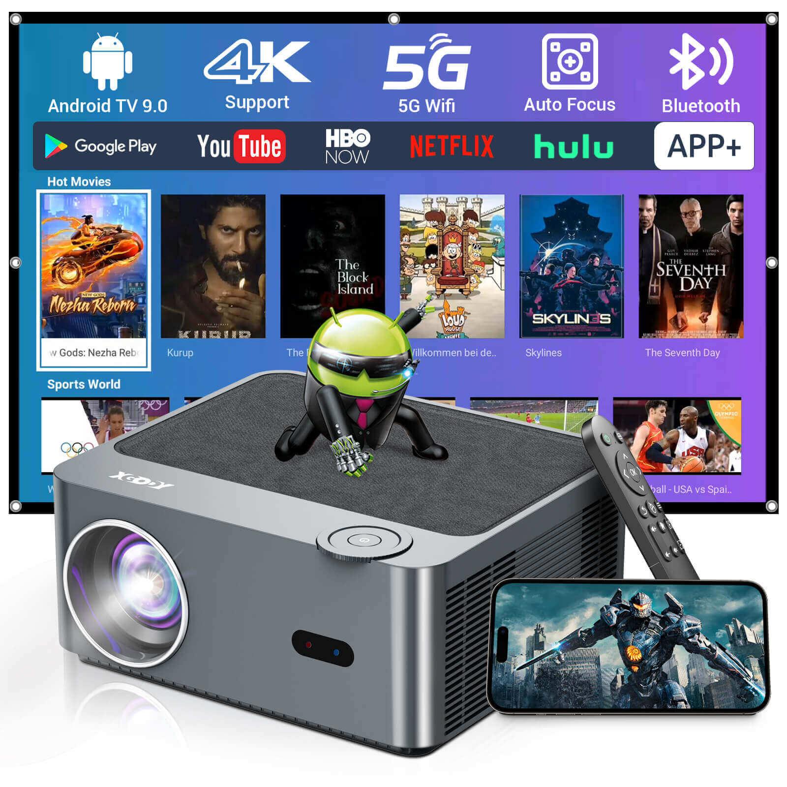 XGODY A45 1080P HD Smart Projector with WiFi & Bluetooth - 200 Inch Home Theater Movie Projector for Indoor Outdoor Movies, Gaming & Parties