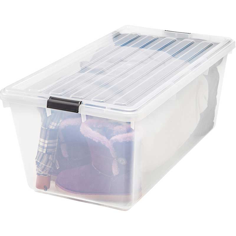 Buckle Down 91 QT Storage Box - Heavy Duty Plastic Organizer for Home, Garage & Office - Ideal for Clothes, Toys & Seasonal Decor Storage