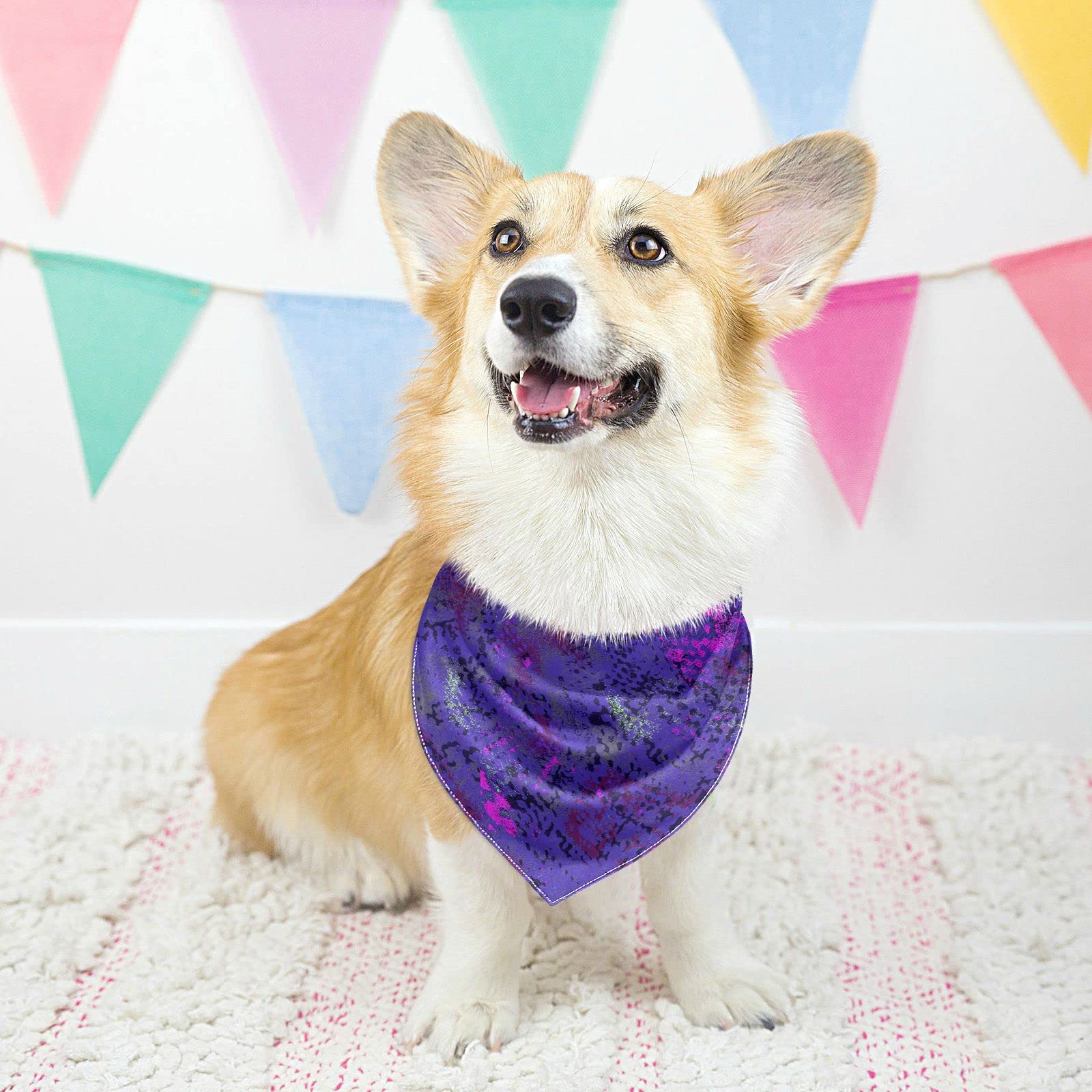 2 Pack Snake Skin Pattern Purple Dog Bandanas - Adjustable Snap Button Pet Scarf for Small Medium Large Dogs & Cats - Perfect for Holidays, Parties & Everyday Wear
