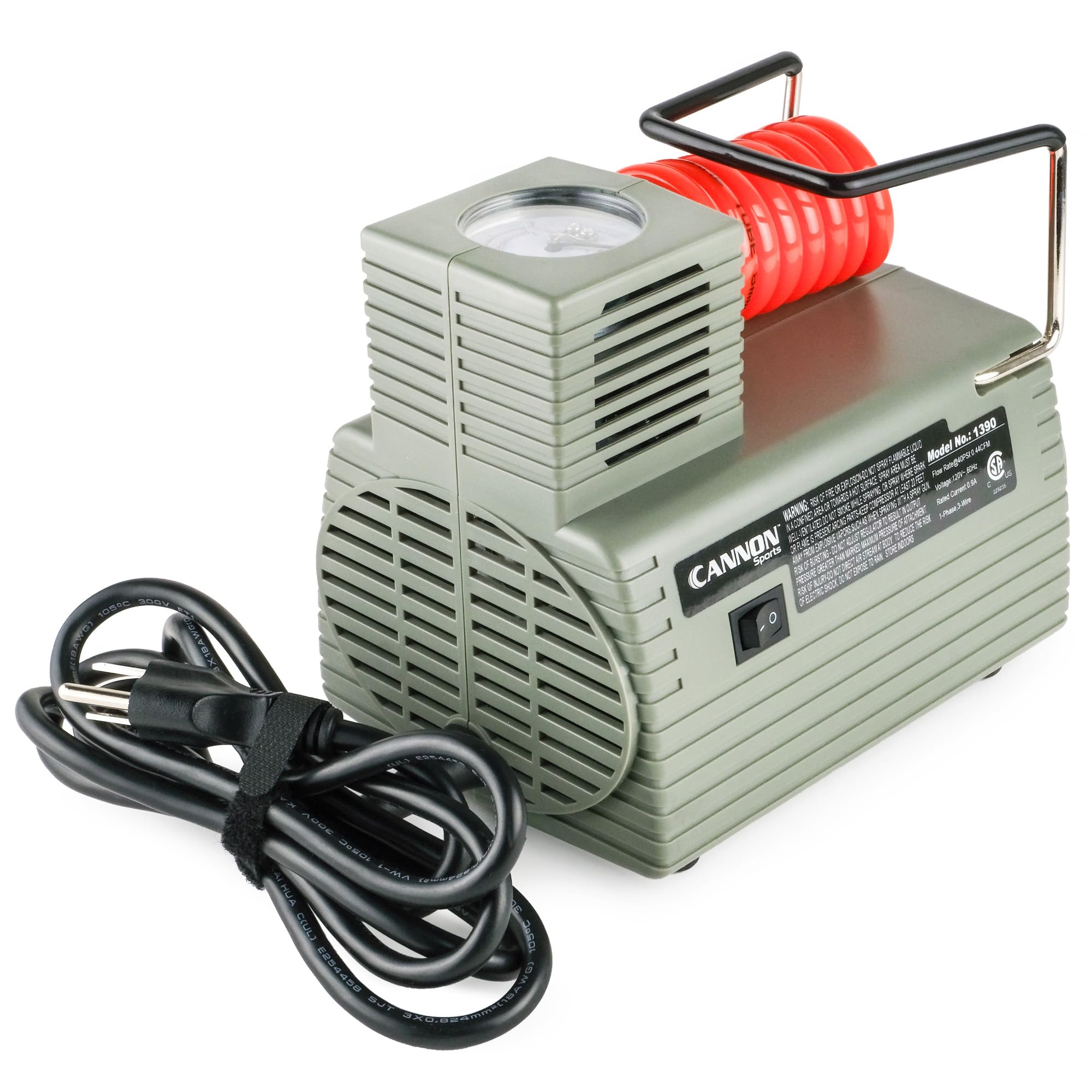 Cannon Sports Electric Ball Inflator Pump with Pressure Gauge - 1/8 HP Oil-Free Air Compressor for Basketballs, Soccer Balls, Exercise Balls, Tires, Pool Floats & Air Mattresses | Portable Inflator for Home, Gym, Camping & Outdoor Activities