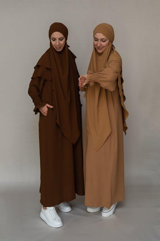 Kalean Travel Abaya Dress - Wrinkle-Free Coffee Color Modest Muslim Dress for Women | Perfect for Airplane, Vacation & Everyday Wear