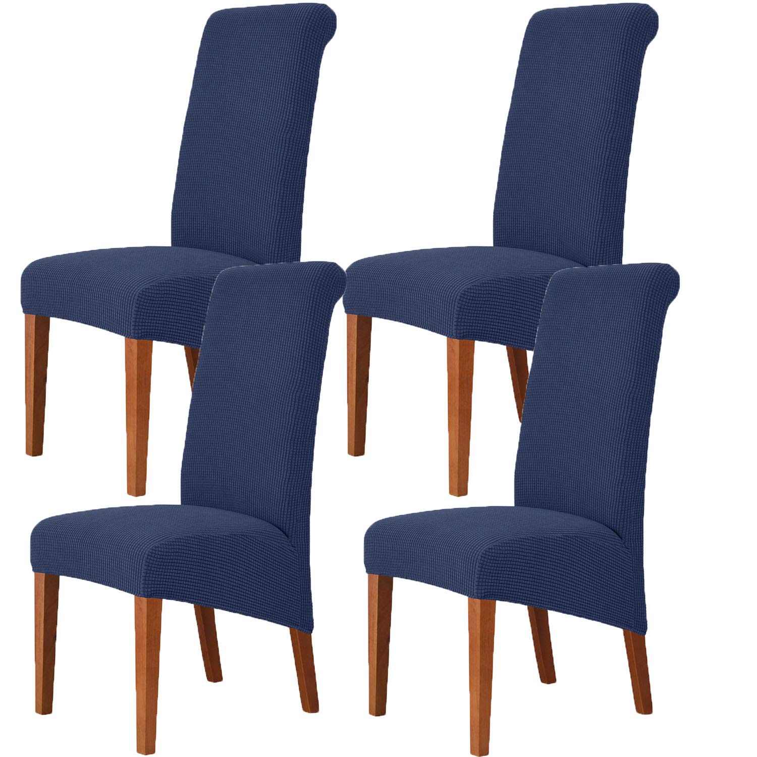 Deisy Dee Stretch XL Oversized Soft Spandex Dining Chair Covers - Washable Slipcovers for Kitchen & Dining Room (Navy, 4 Pack) - Perfect for Home, Restaurant, and Office Use