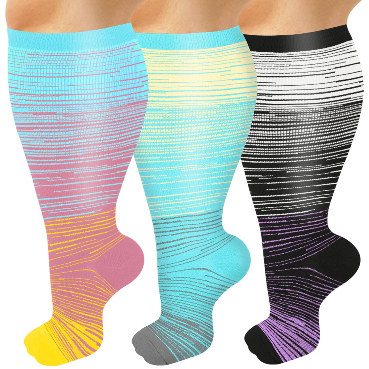 Wide Calf Compression Socks for Women & Men - 15-20 mmHg Knee High Stockings - Plus Size Support for Nurses, Running & Active Lifestyles - Improve Circulation & Reduce Swelling