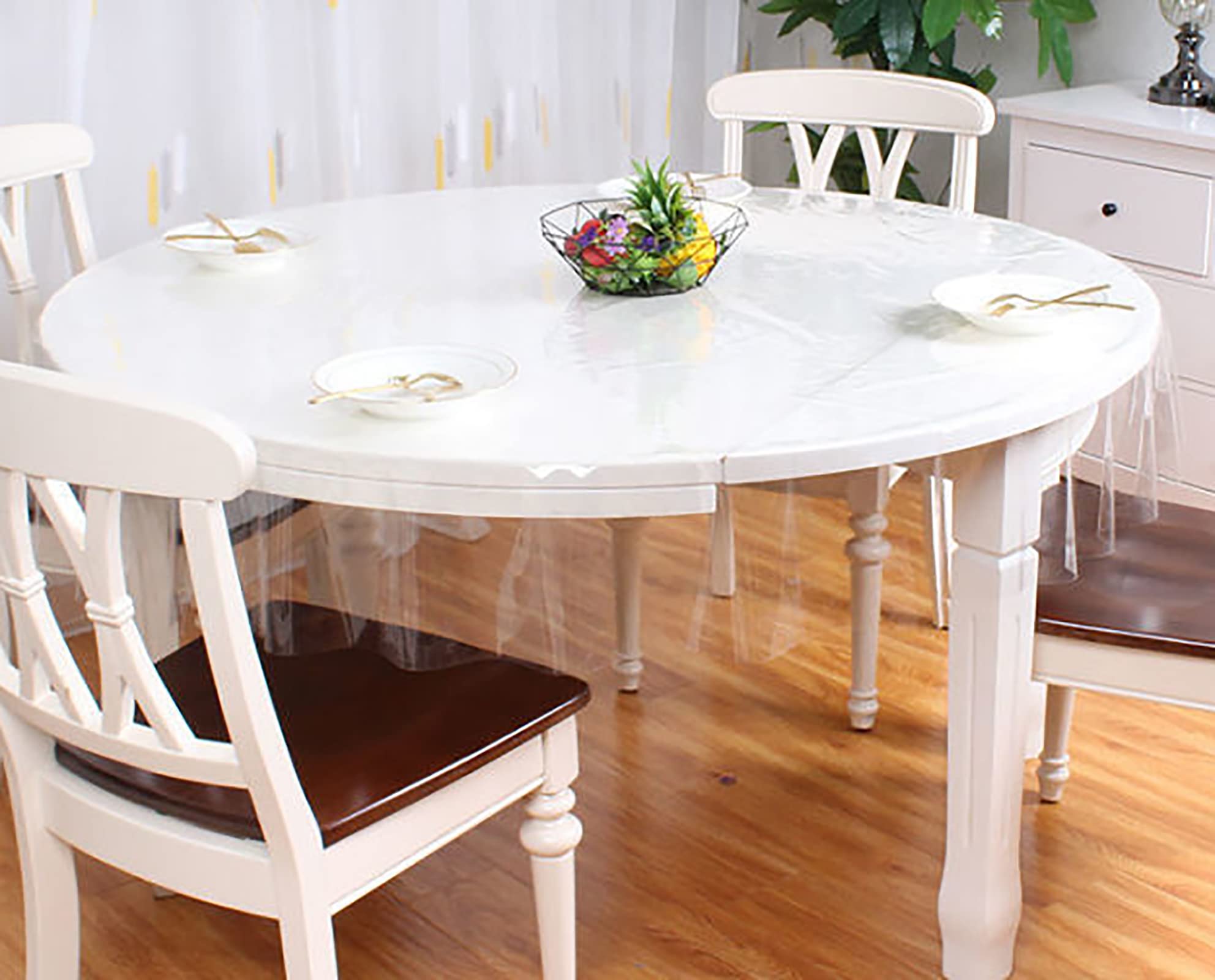 BonzaPicks Heavy Duty Clear Vinyl Tablecloth 54 Inch Round - Waterproof, Oil-Proof, Stain Resistant Plastic Table Cover - Easy to Clean & Wipe - Perfect for Dining Tables, Kitchen, Party, Outdoor Picnic & Everyday Use