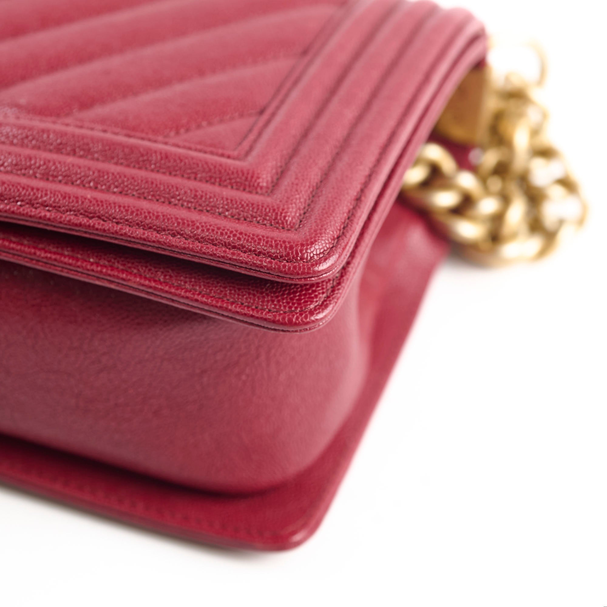 Chanel Old Medium Boy Bag in Red Chevron Caviar Leather - Classic Flap Shoulder Bag for Women | Perfect for Date Night, Office & Luxury Events