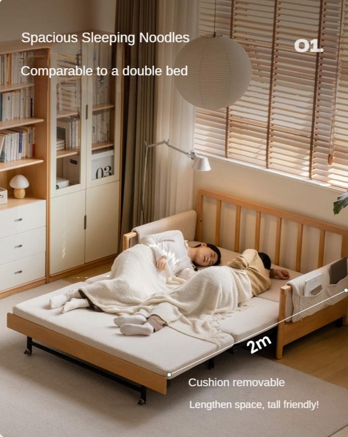 Modern Beech Solid Wood Sofa Bed - Convertible Sleeper for Small Spaces, Guest Room & Studio Apartments