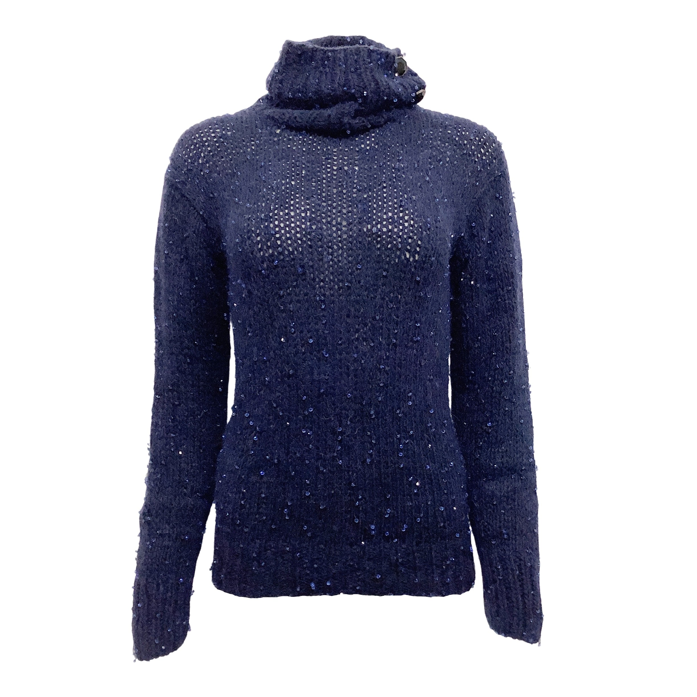 Chanel Navy Blue Cashmere Mohair Sweater with Sequins - Luxury Women's Knitwear for Party & Evening Wear