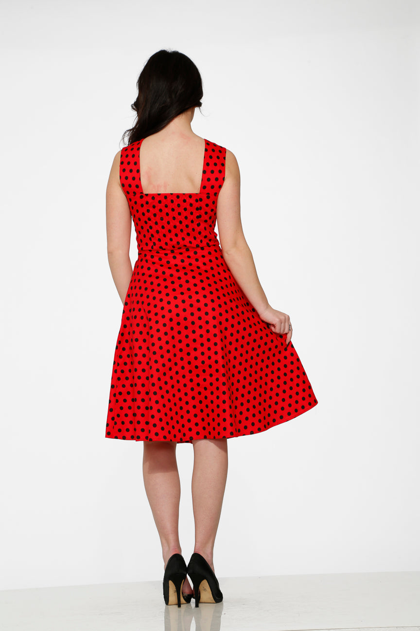 Stylish Red & Black Polka Dot Swing Dress for Women - Flirty Vintage A-Line Dress for Parties, Date Nights & Summer Outings