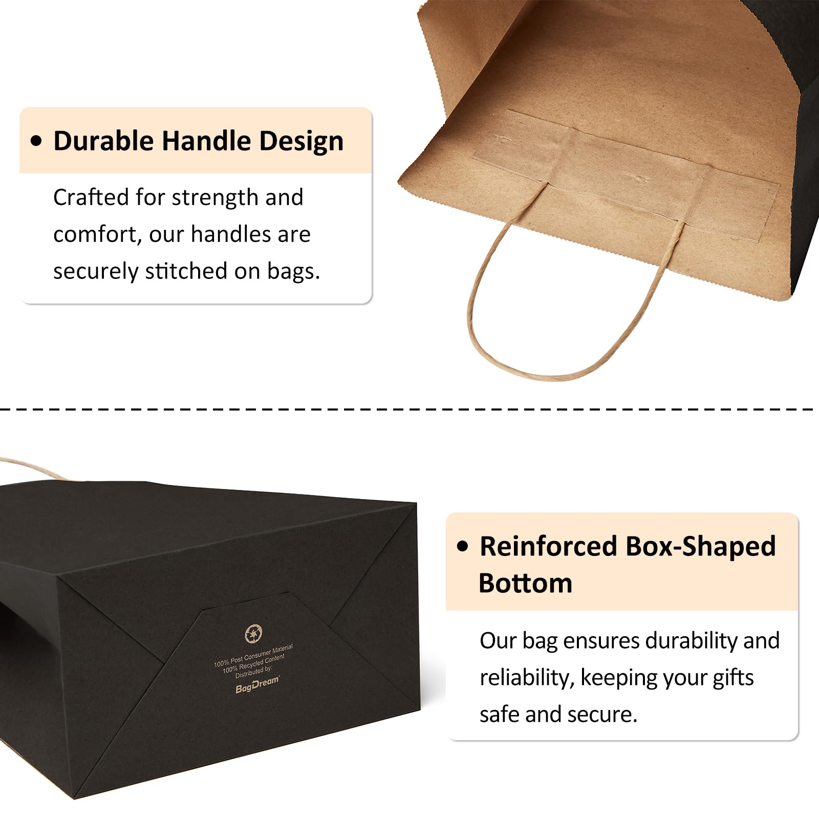 50Pcs Black Kraft Gift Bags with Handles 8x4.25x10.5 Inches - Bulk Paper Shopping Bags for Wedding Favors, Party Merchandise & Retail Packaging - Eco-Friendly & Durable for Stores, Events & Gifting