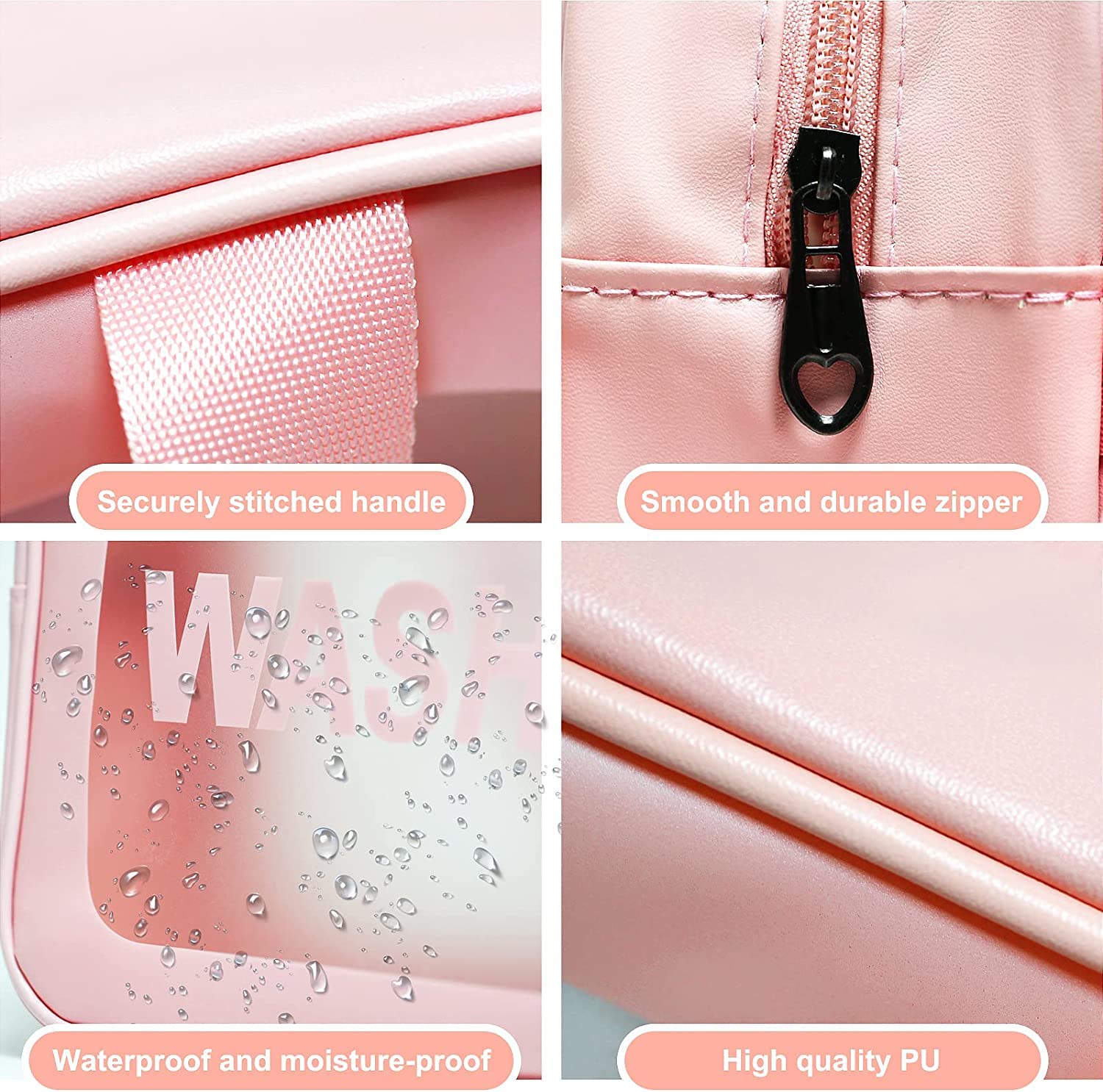 Waterproof PVC Clear Toiletry Bag for Women & Men - Travel Makeup Cosmetic Organizer with Zipper, Portable Carry Pouch (Set of 2 Pink Bags) - Perfect for Gym, Travel, and Daily Essentials Storage