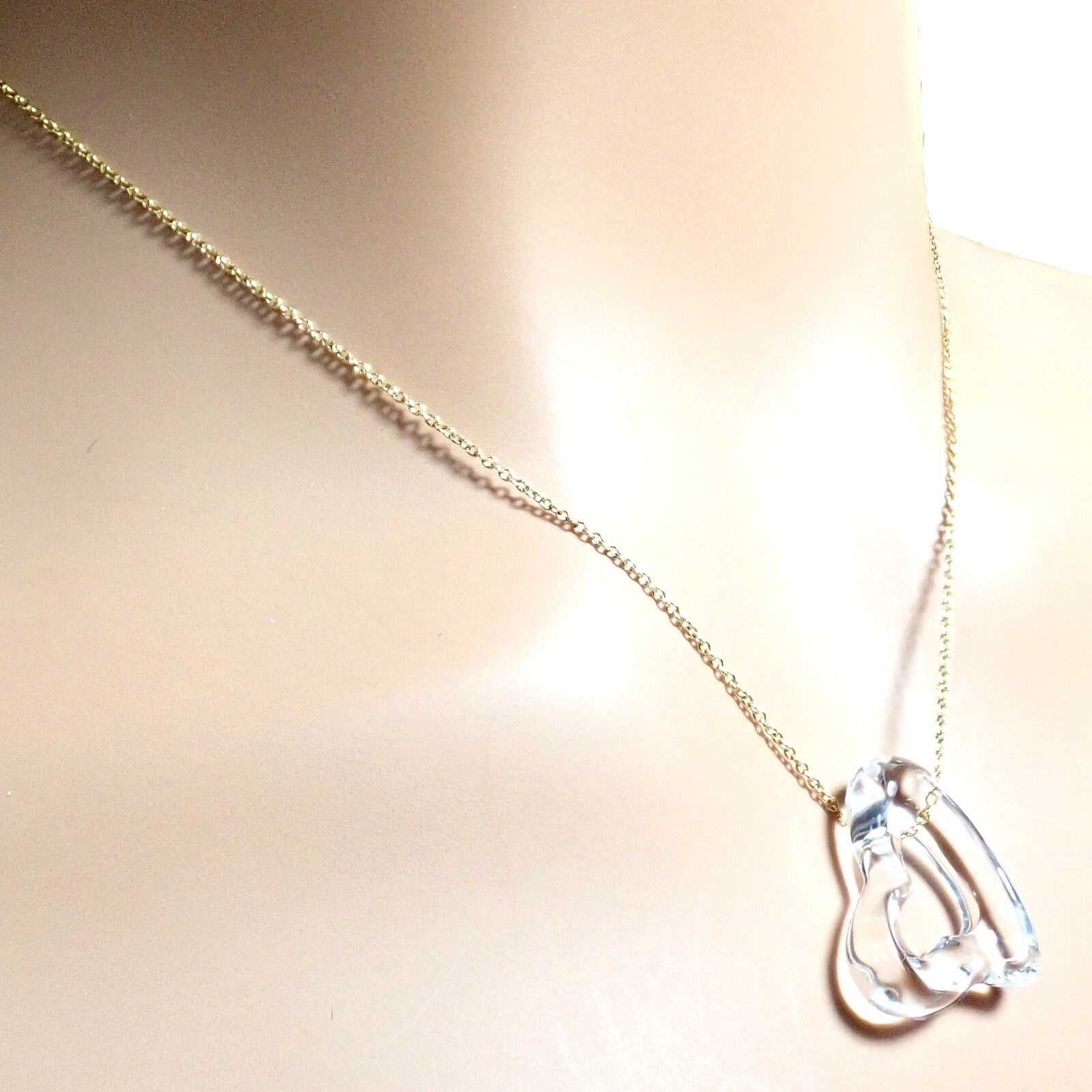 Tiffany & Co Peretti 18k Yellow Gold Large Open Heart Rock Crystal Pendant Necklace for Women - Elegant Jewelry Gift for Anniversary, Valentine's Day & Special Occasions