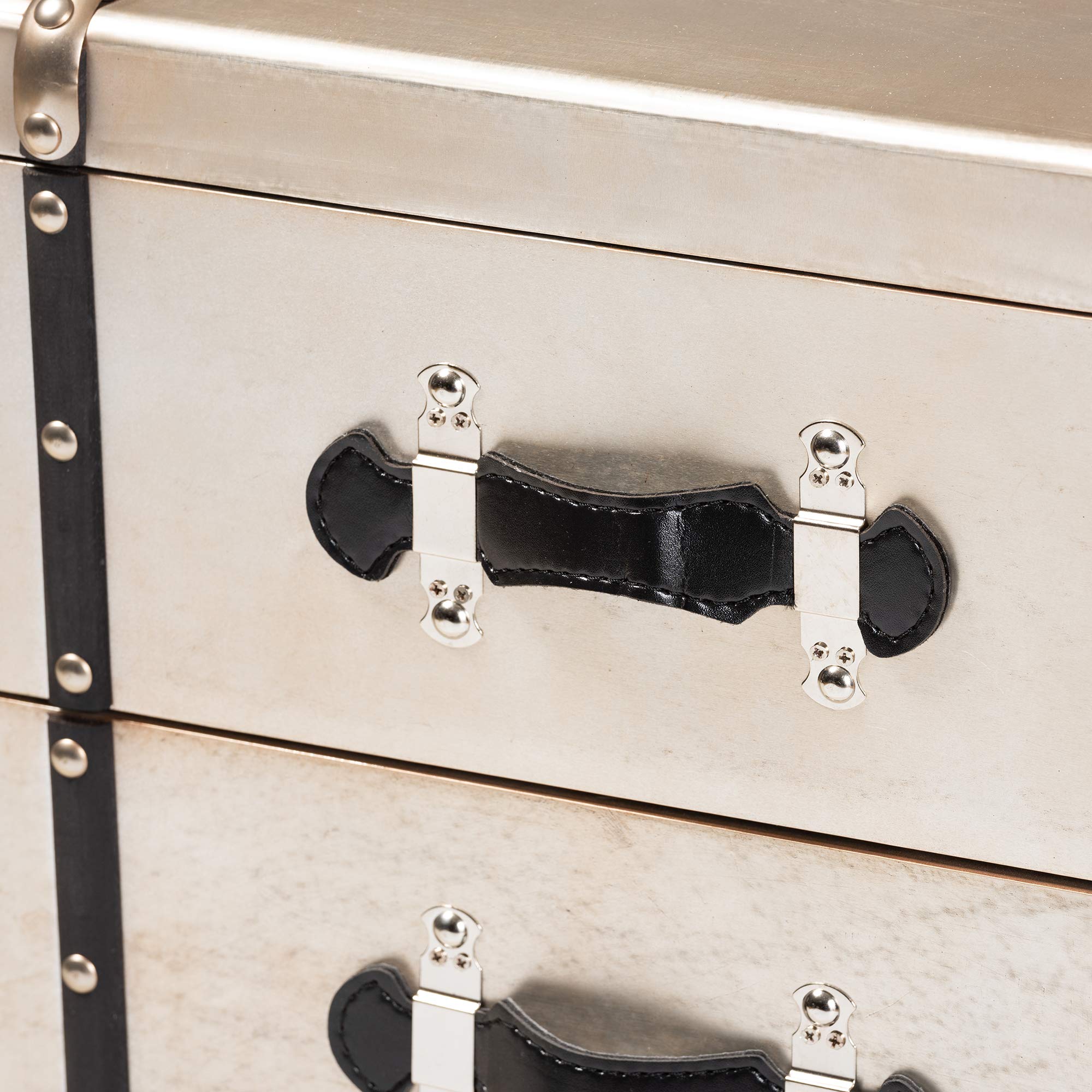 Baxton Studio Modern Nightstand - Silver & Black Bedside Table with Drawer for Bedroom Furniture | Perfect for Small Spaces, Apartments & Guest Rooms