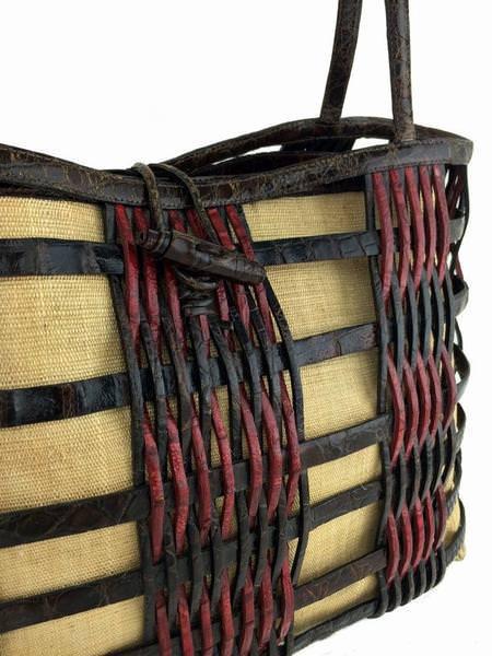 Nancy Gonzalez Woven Crocodile Leather Medium Basket Tote Handbag - Luxury Designer Women's Shoulder Bag for Work, Travel & Everyday Use