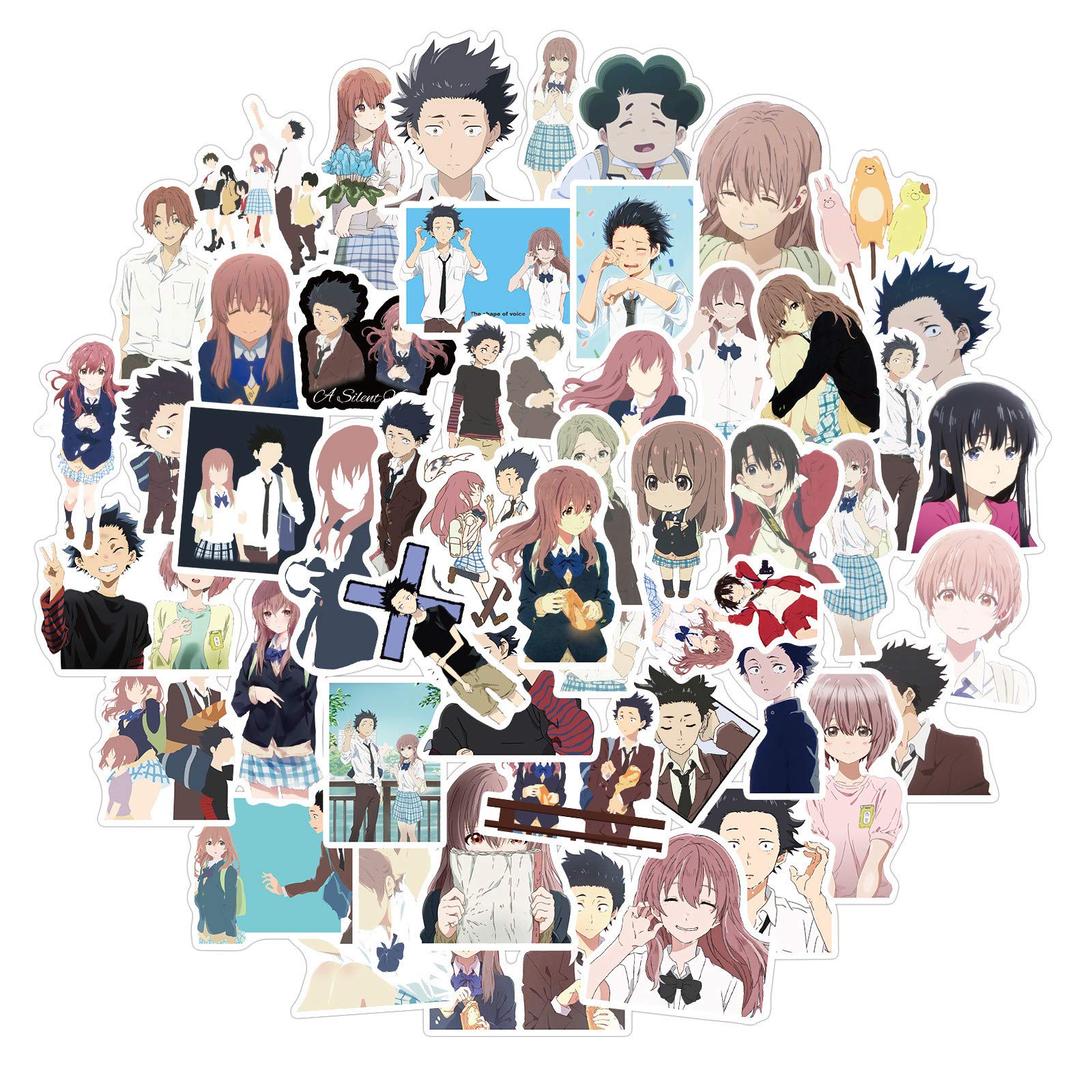 50Pcs A Silent Voice Vinyl Decal Stickers - Waterproof, Durable, Trendy Laptop & Water Bottle Stickers for Teens, Computers, Travel Cases, and DIY Craft Projects