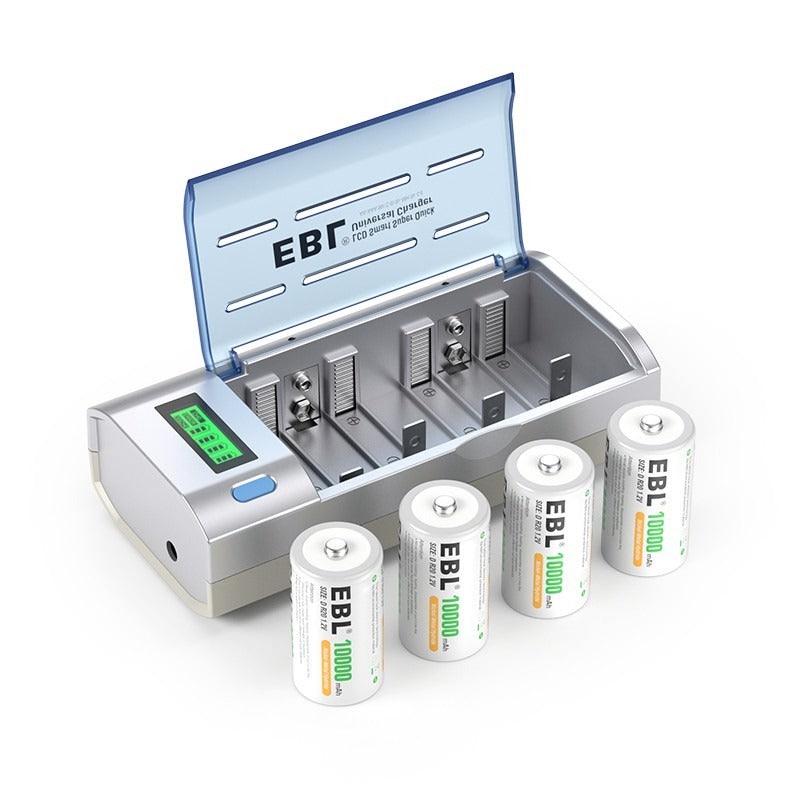 EBL 906 LCD Smart Battery Charger for C & D Rechargeable Batteries - Fast Charging with Digital Display - Perfect for Toys, Flashlights, and Home Electronics