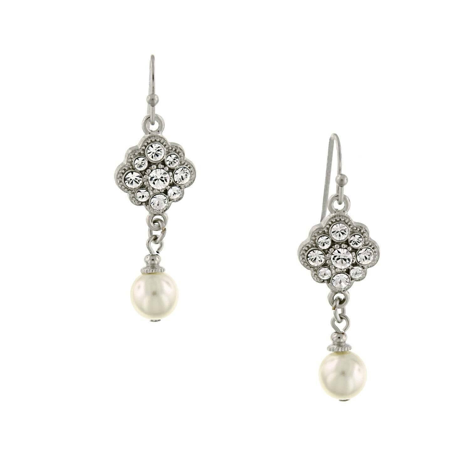 1928 Bridal Crystal Cluster & Faux Pearl Drop Earrings - Vintage Inspired Wedding Jewelry for Brides, Bridesmaids & Formal Occasions