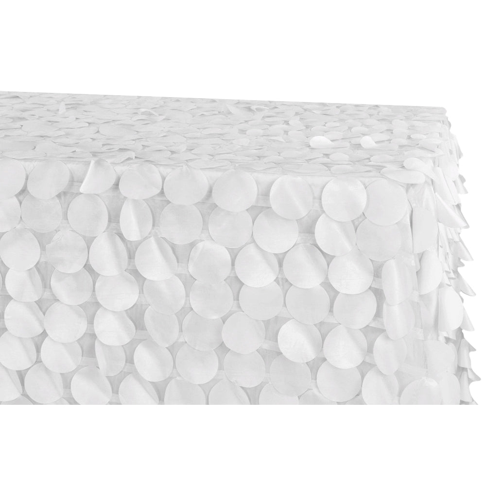90x156 Inch White Petal Circle Taffeta Rectangular Tablecloth - Elegant Dining Table Cover for Weddings, Parties & Home Decor