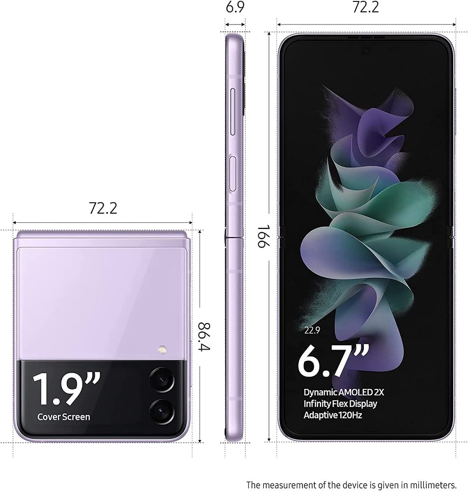 SAMSUNG Galaxy Z Flip 3 5G Unlocked Smartphone - 128GB Lavender (US Version, Renewed) | Stylish Foldable Phone for Work, Travel & Social Media