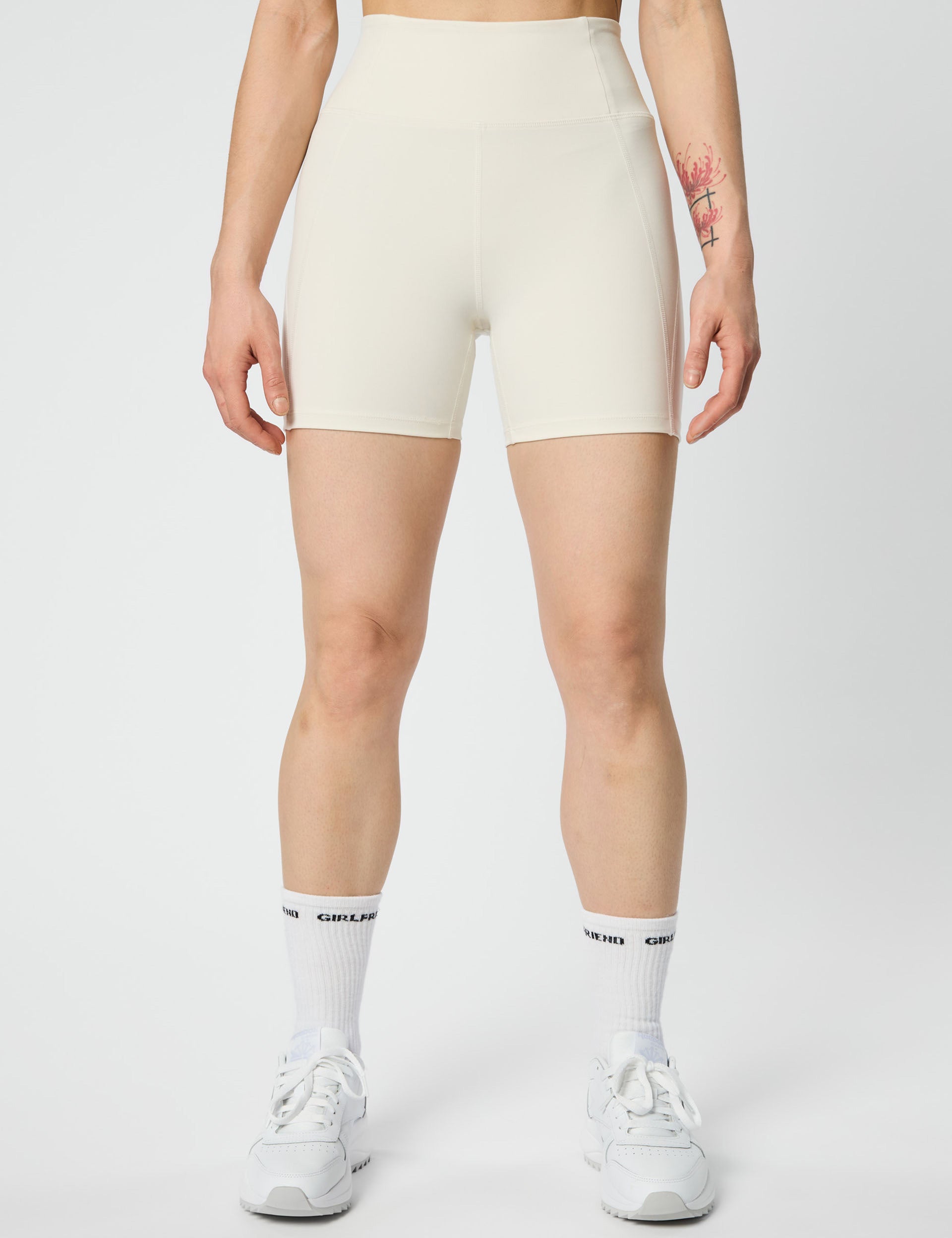 High Waisted Running Shorts for Women - Comfortable & Breathable Ivory Workout Shorts - Perfect for Jogging, Gym & Yoga