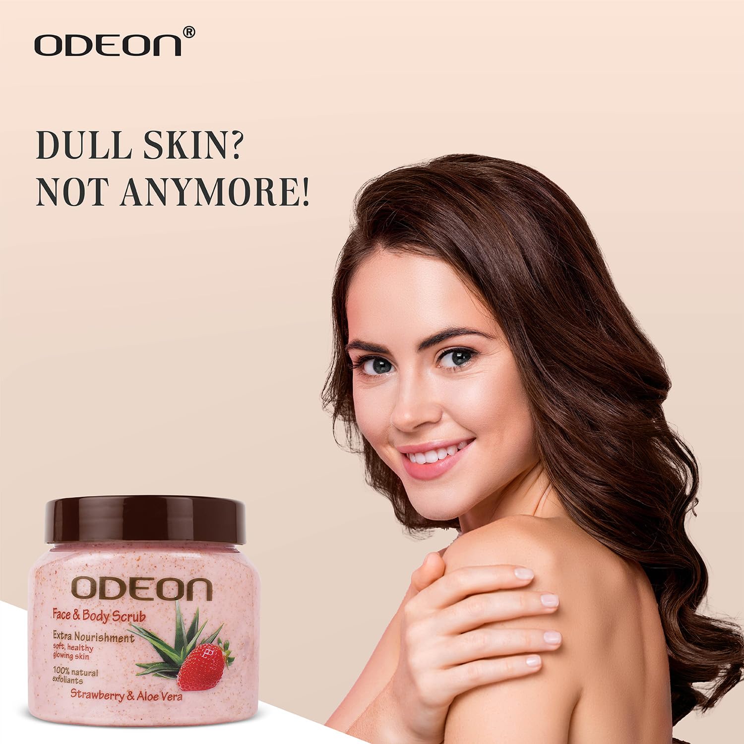 ODEON Strawberry & Aloe Vera Body Scrub 300ml - Natural Exfoliating Scrub for Tan Removal & Smooth Skin - Gentle Face & Body Scrub with Real Strawberries & Soothing Aloe Vera - Perfect for Post-Sun Care & Daily Skincare Routine
