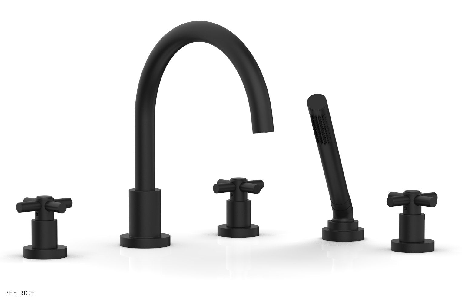 Premium BASIC Deck Tub Set with Hand Shower - Tubular Cross Handles D2134C1 | Modern Bathroom Faucet for Sink, Bathtub & Shower Installation | Perfect for Home Renovation & Spa-Like Experience