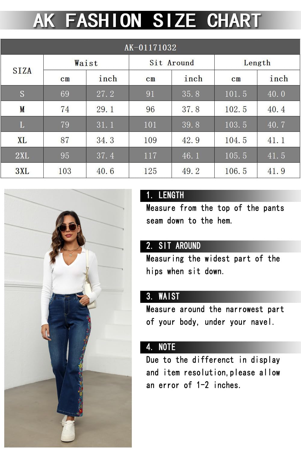Trendy High Rise AK Flare Jeans for Women - Embroidered Denim with Pockets & Tummy Control for Casual Wear