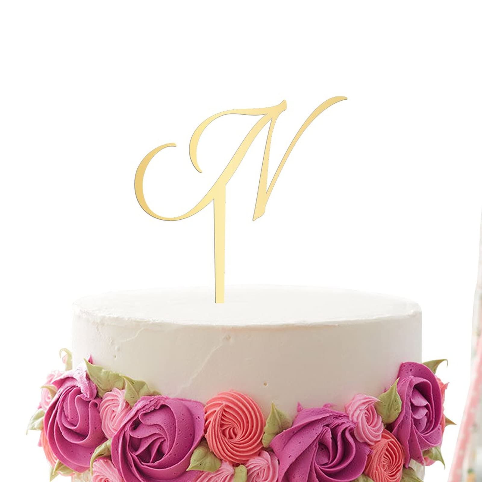 Personalized Acrylic Glitter Gold Letter N Cake Topper - Rustic Wedding, Anniversary, Engagement Party Decor - Perfect for Custom Cakes, Cupcakes & Desserts