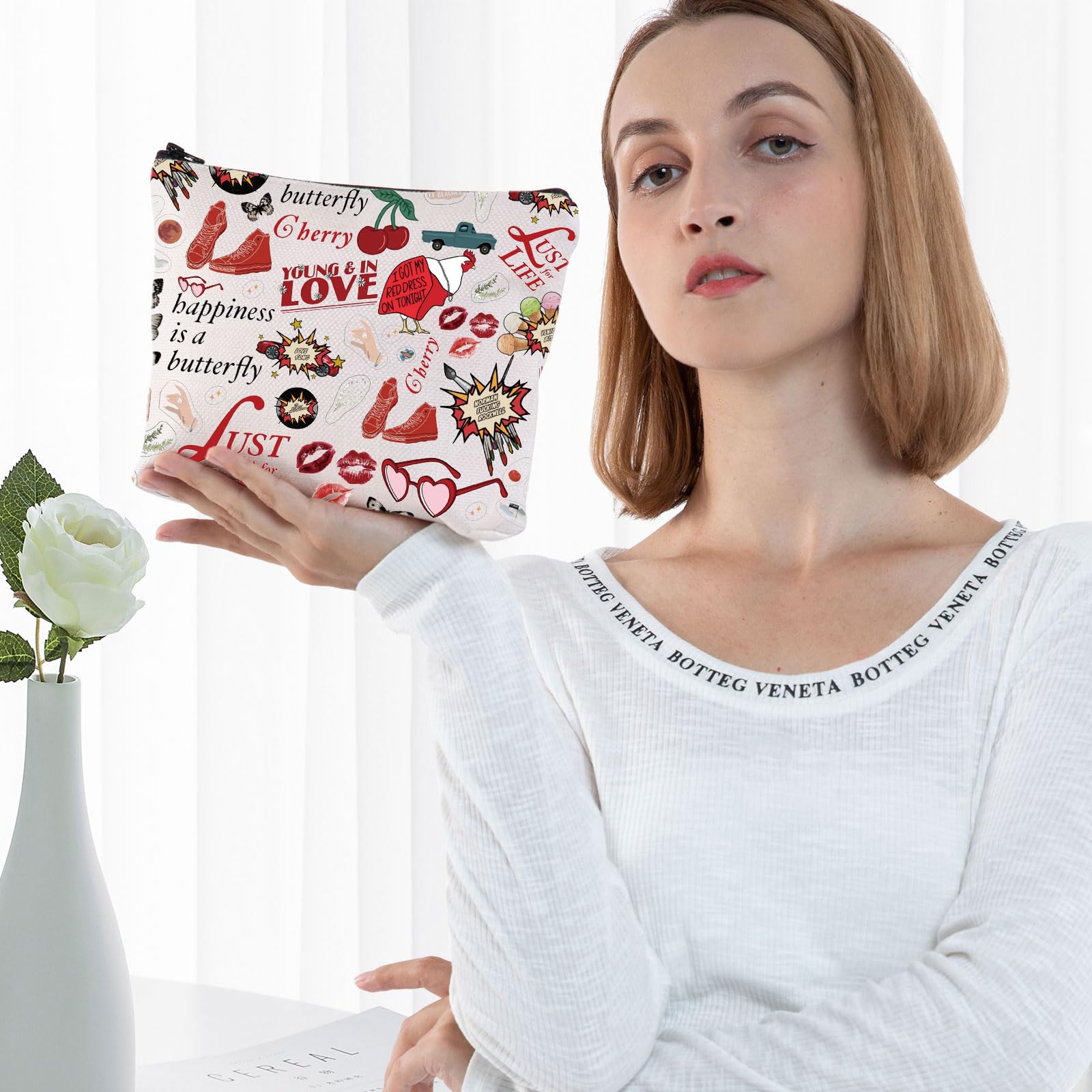 G2TUP Lana Del Rey Inspired Makeup Bag - Song Lyrics Cosmetic Pouch for Fans, Concert Merchandise & Gift (Happiness Is) - Perfect for Travel, Music Festivals & Daily Essentials Storage