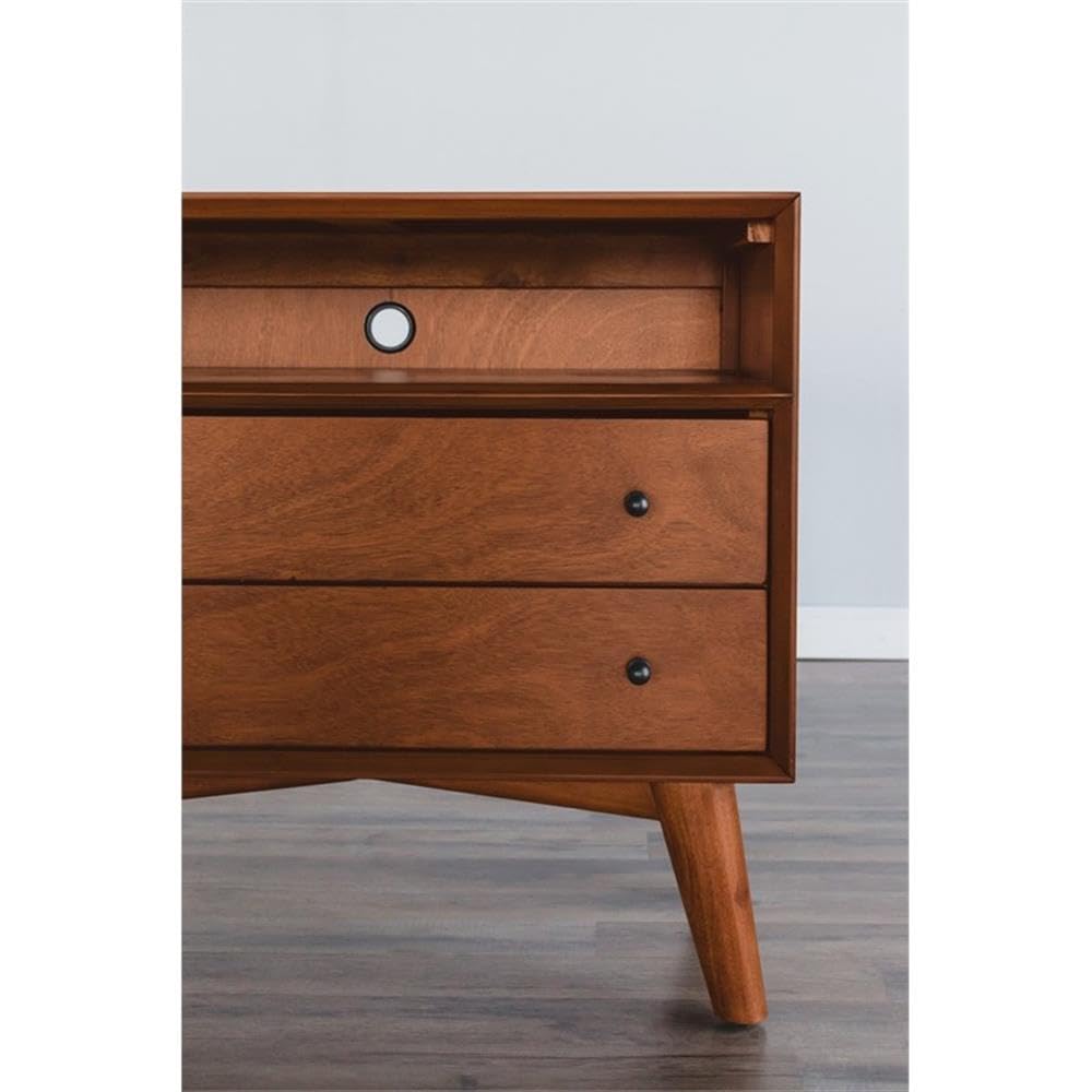 Alpine Furniture Flynn Nightstand in Acorn Finish - 28 x 15 x 26 Inches - Modern Bedside Table for Bedroom, Guest Room & Nursery - Compact Nightstand with Storage Shelf