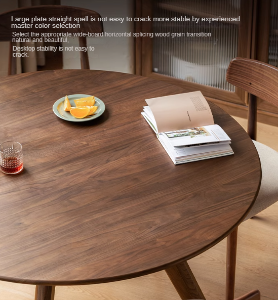 Black Walnut Solid Wood Retro Round Dining Table - Handcrafted Vintage Style 48 Inch Farmhouse Table for Dining Room, Kitchen & Outdoor Entertaining