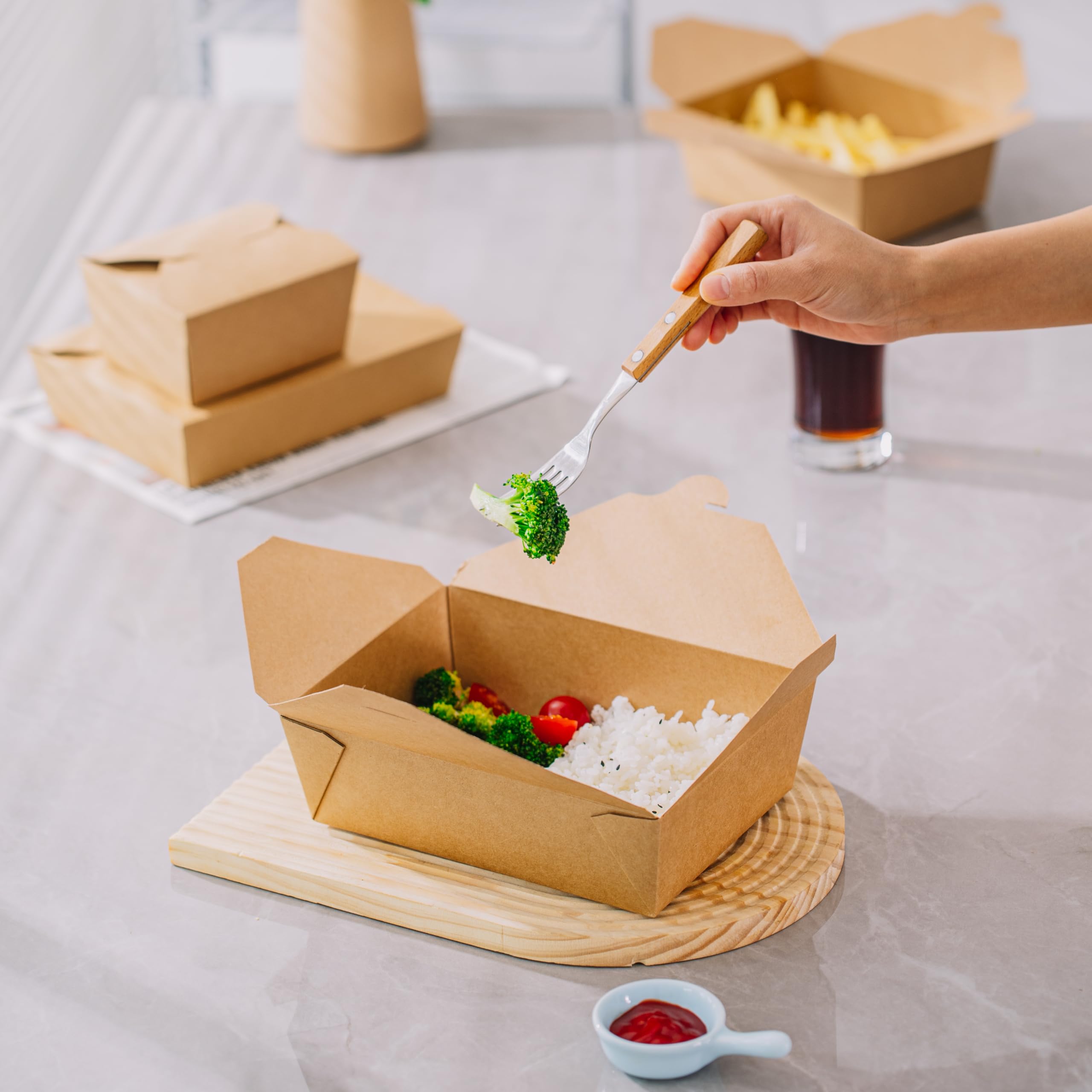 Eco-Friendly 25-Pack Kraft Microwavable Takeout Containers with Lids - 49oz Disposable Food Storage Boxes for Meal Prep, Catering & Freezer Use - Perfect for Restaurants, Home Baking & Food Packaging Supplies - Ideal for Takeout Meals, Party Catering & Leftover Storage