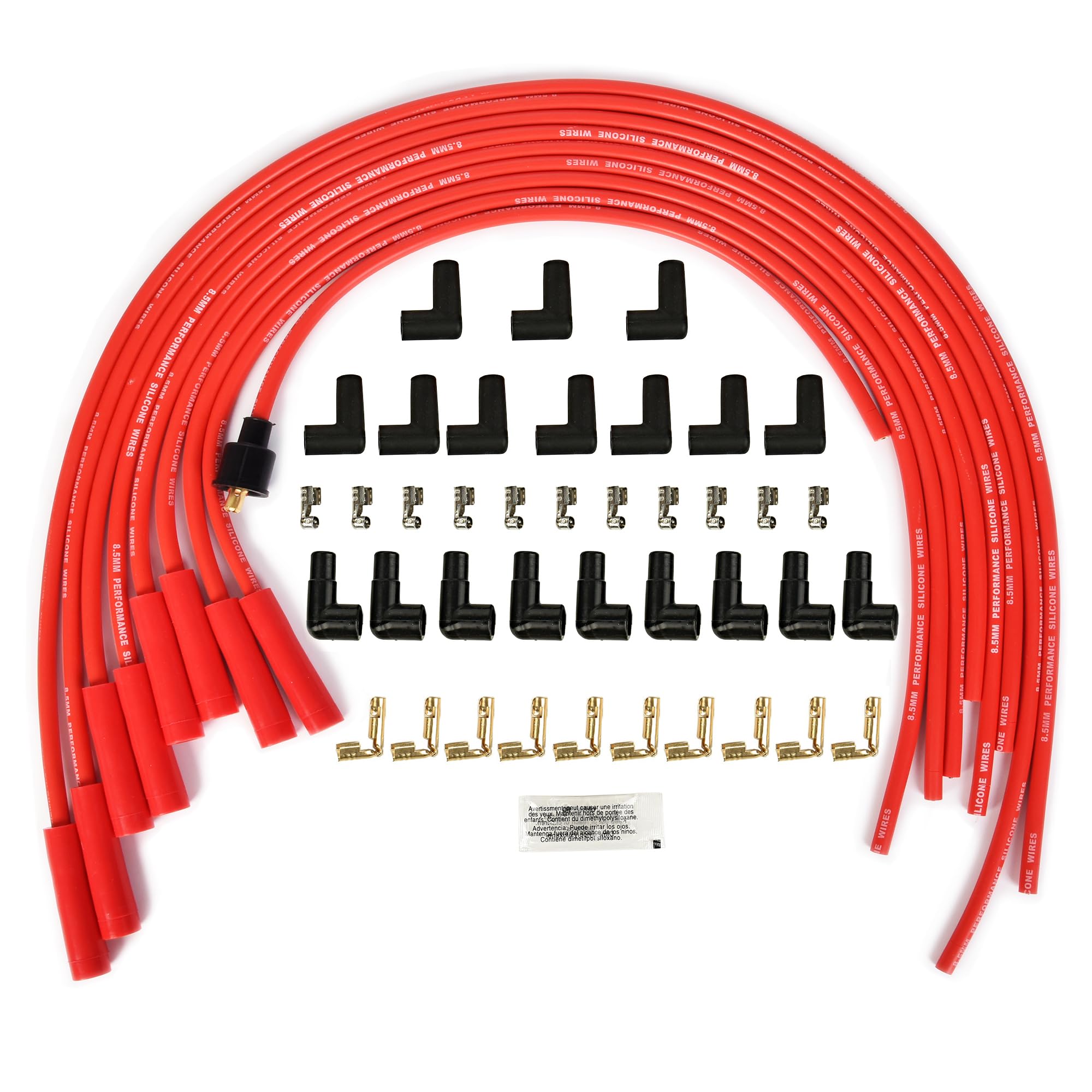 High-Performance 8.5mm Universal Spark Plug Wire Set with Red Silicone Jacket & Straight Boots - Compatible with Accel 4040 - Perfect for Car Engine Tune-Ups & Performance Upgrades