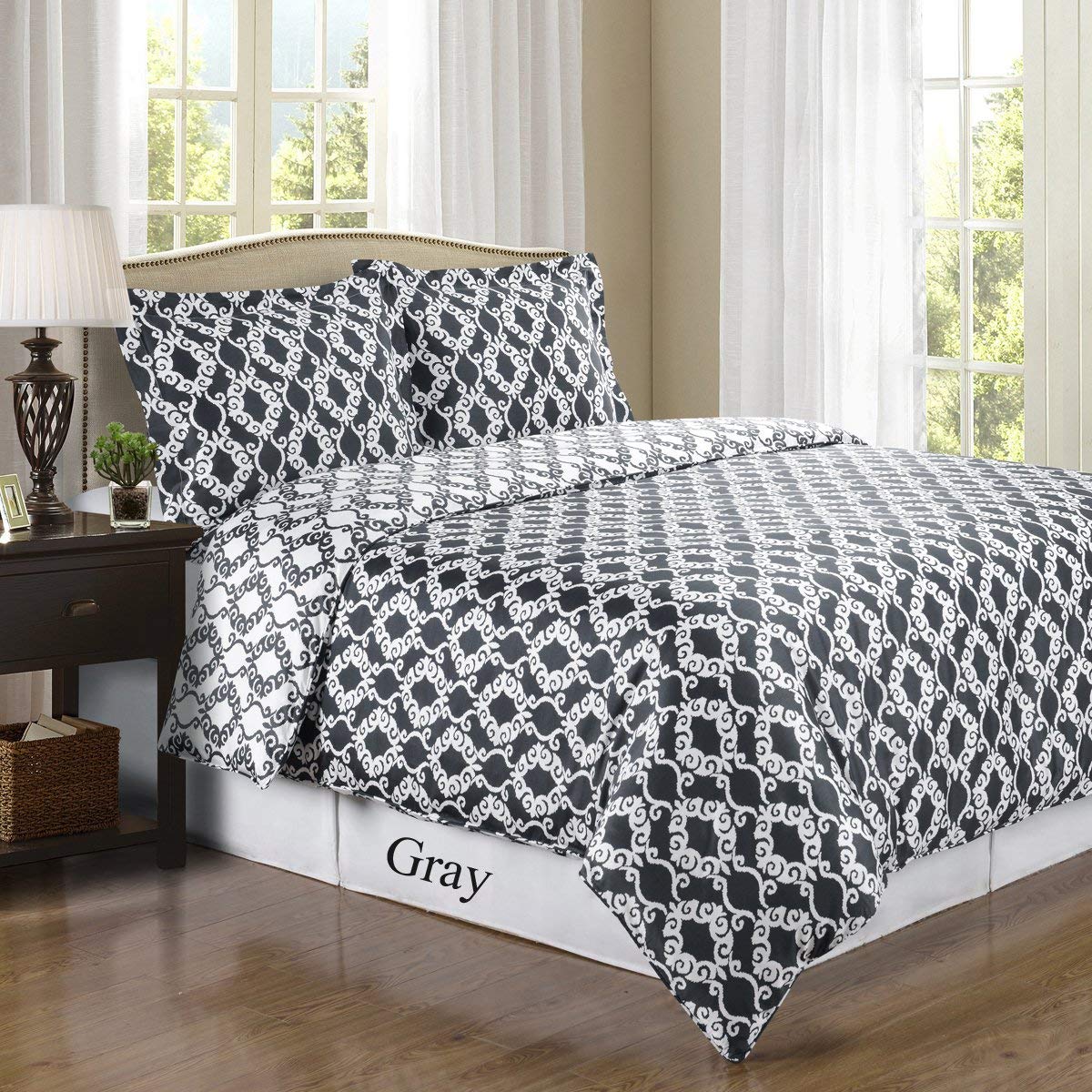 Royal Hotel Luxury 4-Piece Comforter Set - 100% Cotton 300 Thread Count Full/Queen Size Bedding in Gray, Blue & White | Perfect for Master Bedroom, Guest Room & Vacation Homes