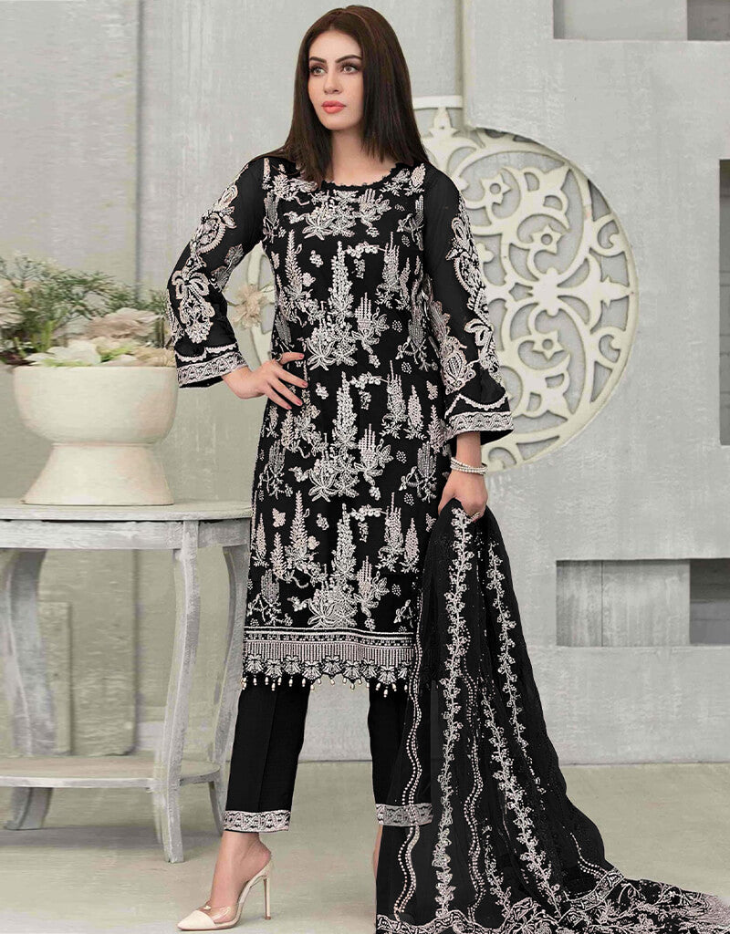 Elegant Black Faux Georgette Pant Salwar Suit for Women - Traditional Indian Ethnic Wear for Weddings, Festivals & Special Occasions