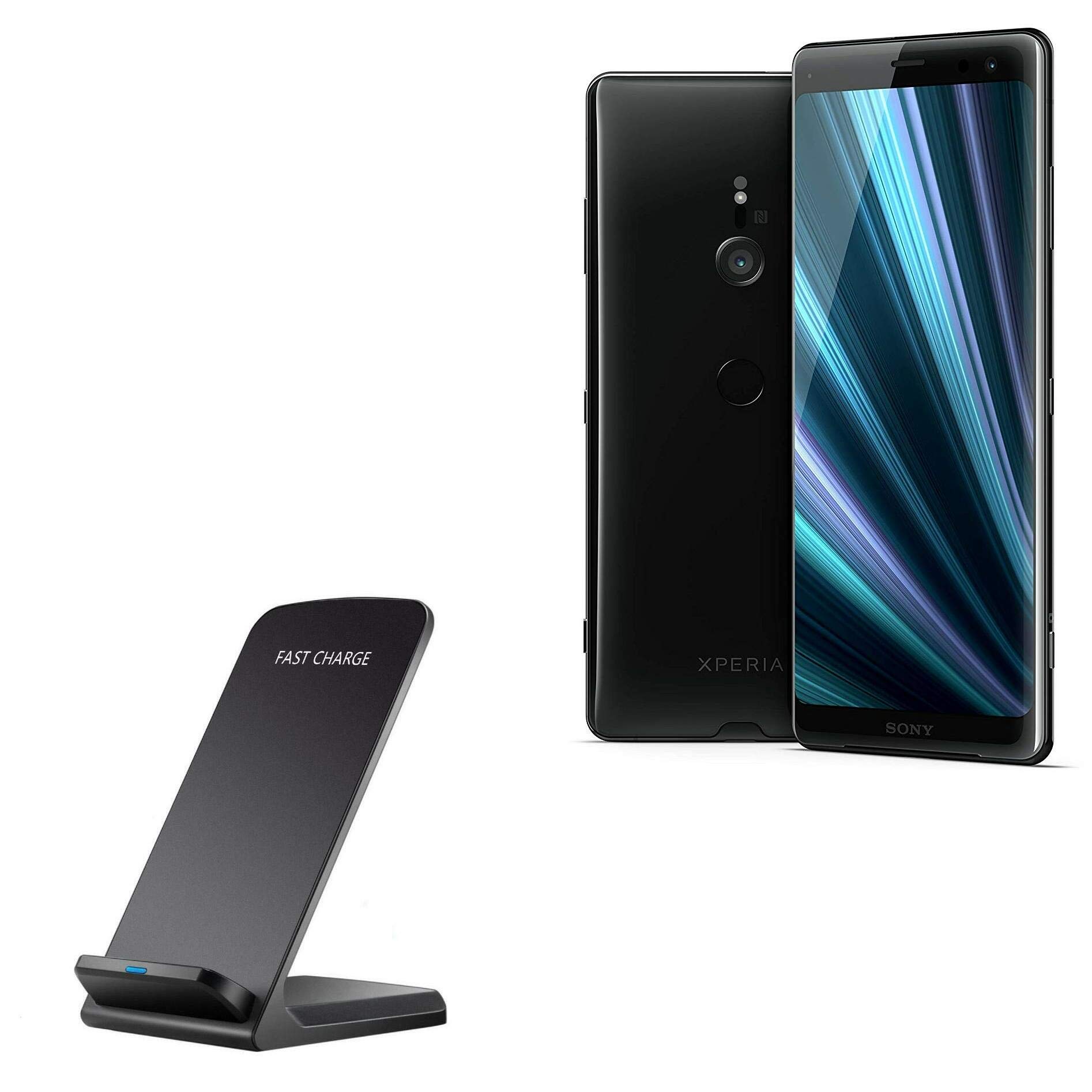 BoxWave 10W Wireless Charging Stand for Sony Xperia XZ3 - Fast Qi-Certified Charger with No Cords Needed | Perfect for Home, Office & Travel | Jet Black
