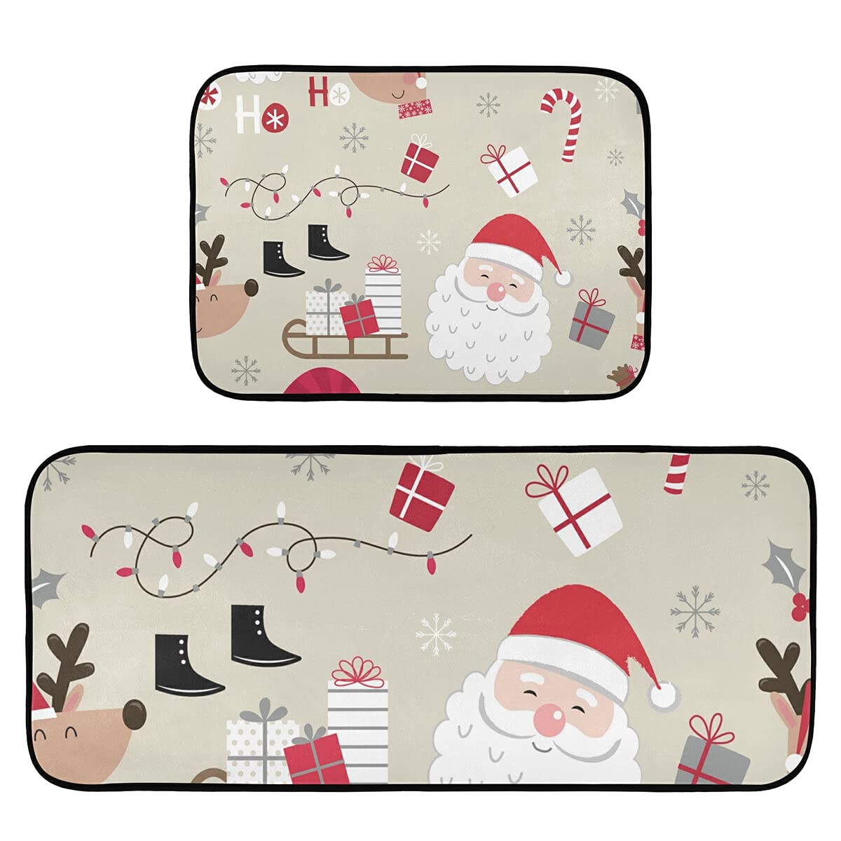 Non-Slip Christmas Kitchen Rugs Set of 2 - Farmhouse Style Anti-Fatigue Floor Mats for Standing Comfort, Holiday Kitchen Decor & Doormats - Perfect for Holiday Cooking, Baking & Festive Home Decor