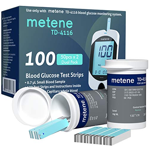 Metene TD 4116 Blood Glucose Test Strips - 100 Count Diabetic Testing Strips for Accurate Blood Sugar Monitoring - Perfect for Home Use & Diabetes Management
