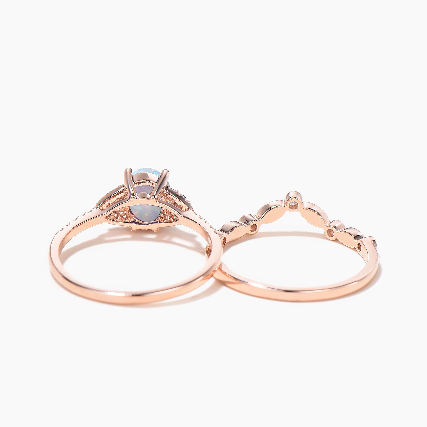 Oval Cut Opal & Amethyst Cluster Engagement Ring - Half Eternity Diamond Wedding Band Set for Brides | Perfect for Proposals, Anniversaries & Romantic Occasions