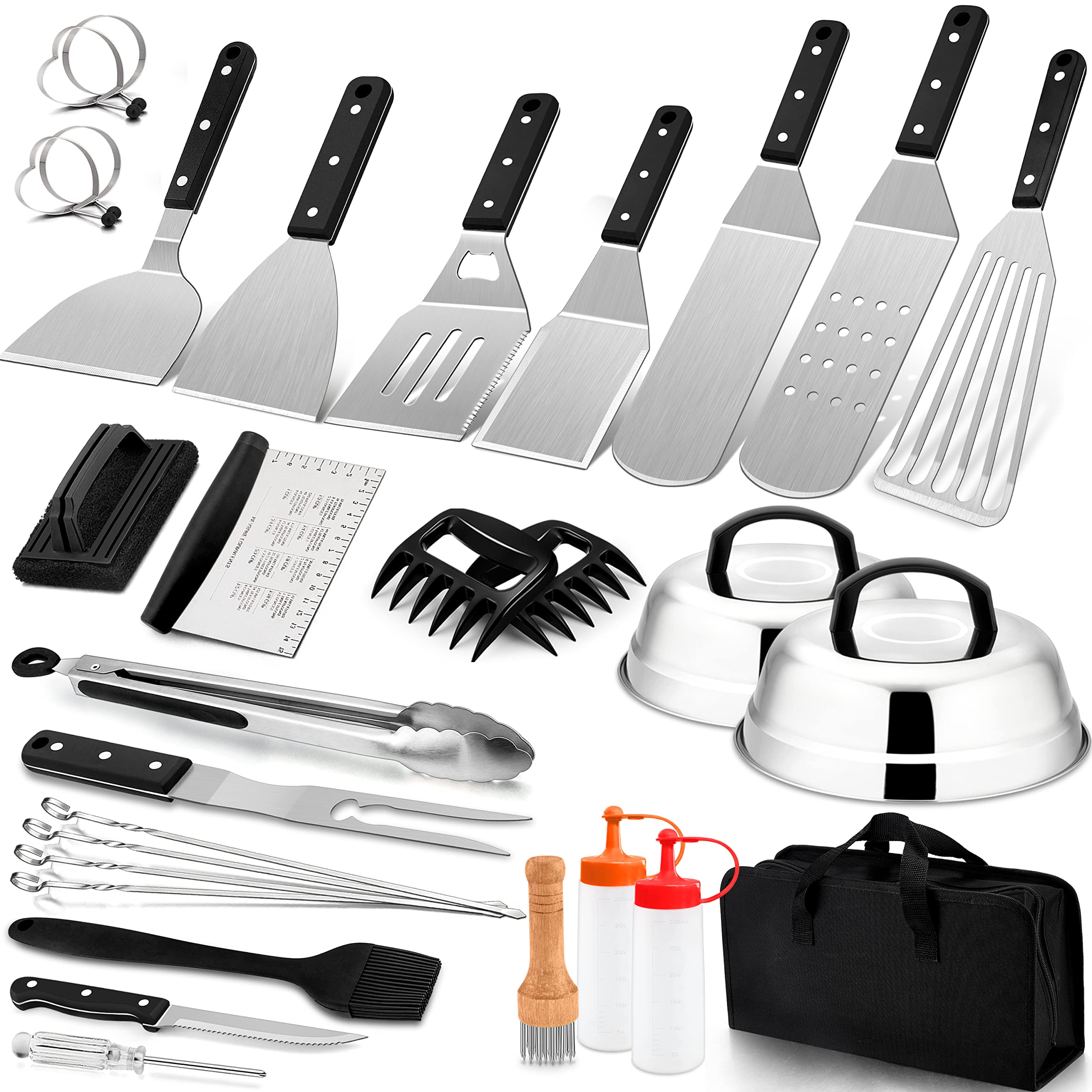 30Pcs Griddle Accessories Kit - Joyfair Flattop Grill Spatula Set with Melting Dome for Outdoor Camping BBQ | Stainless Steel Turner, Scraper, Meat Tenderizer & Carry Bag | Dishwasher Safe | Perfect for Backyard Grilling, Tailgating & Picnic Cooking