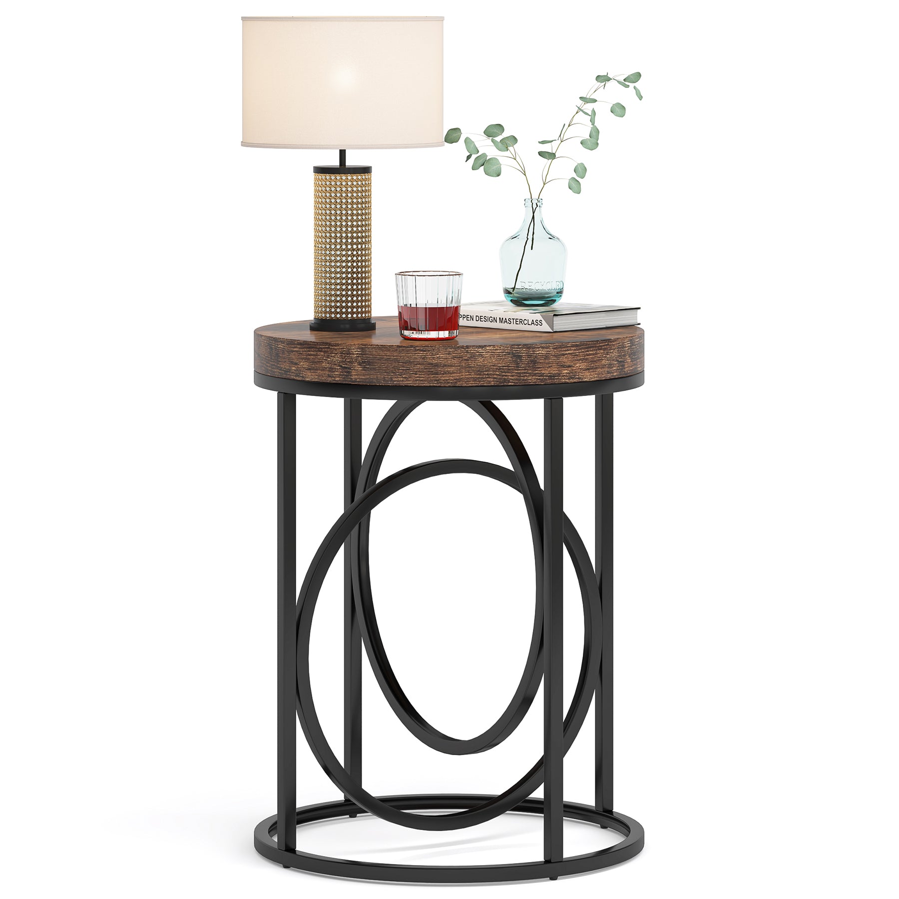 Modern Round End Table with Faux Marble Top - Stylish Sofa Side Table for Living Room, Bedroom & Office Decor