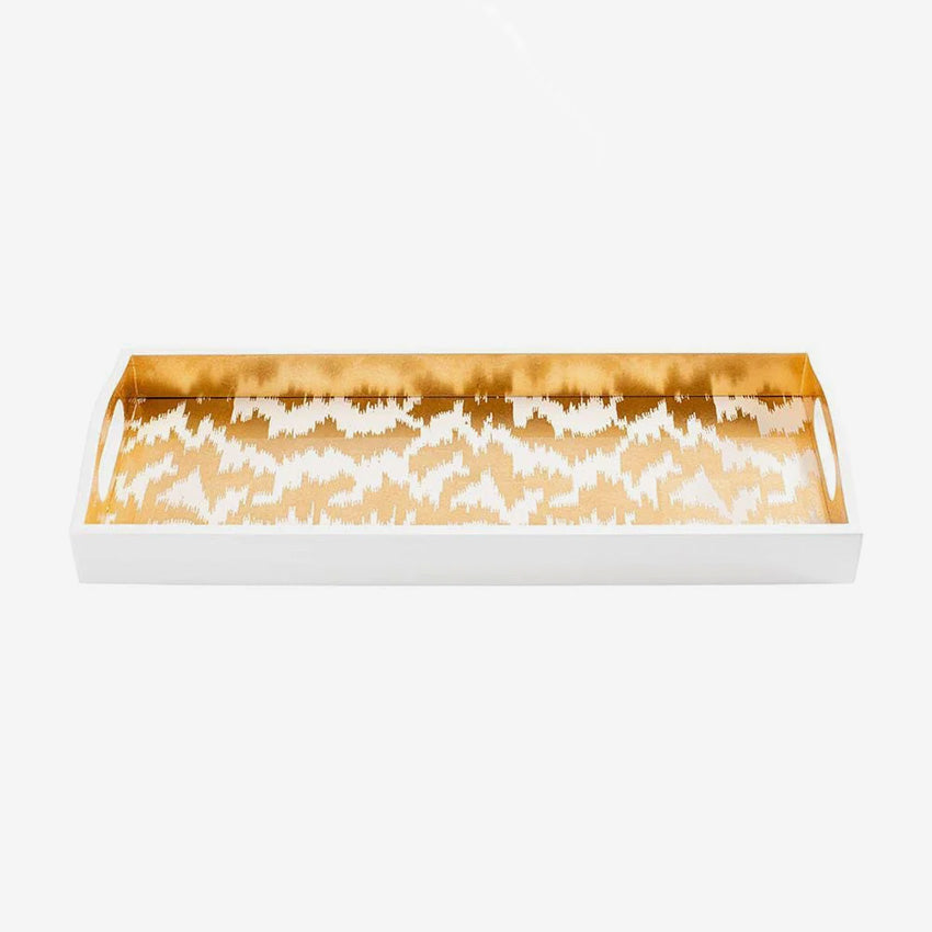 Caspari Modern Moire Gold Lacquer Bar Tray - Elegant Serving Tray for Cocktails, Wine & Entertaining - Perfect for Home Bar, Party & Wedding Decor