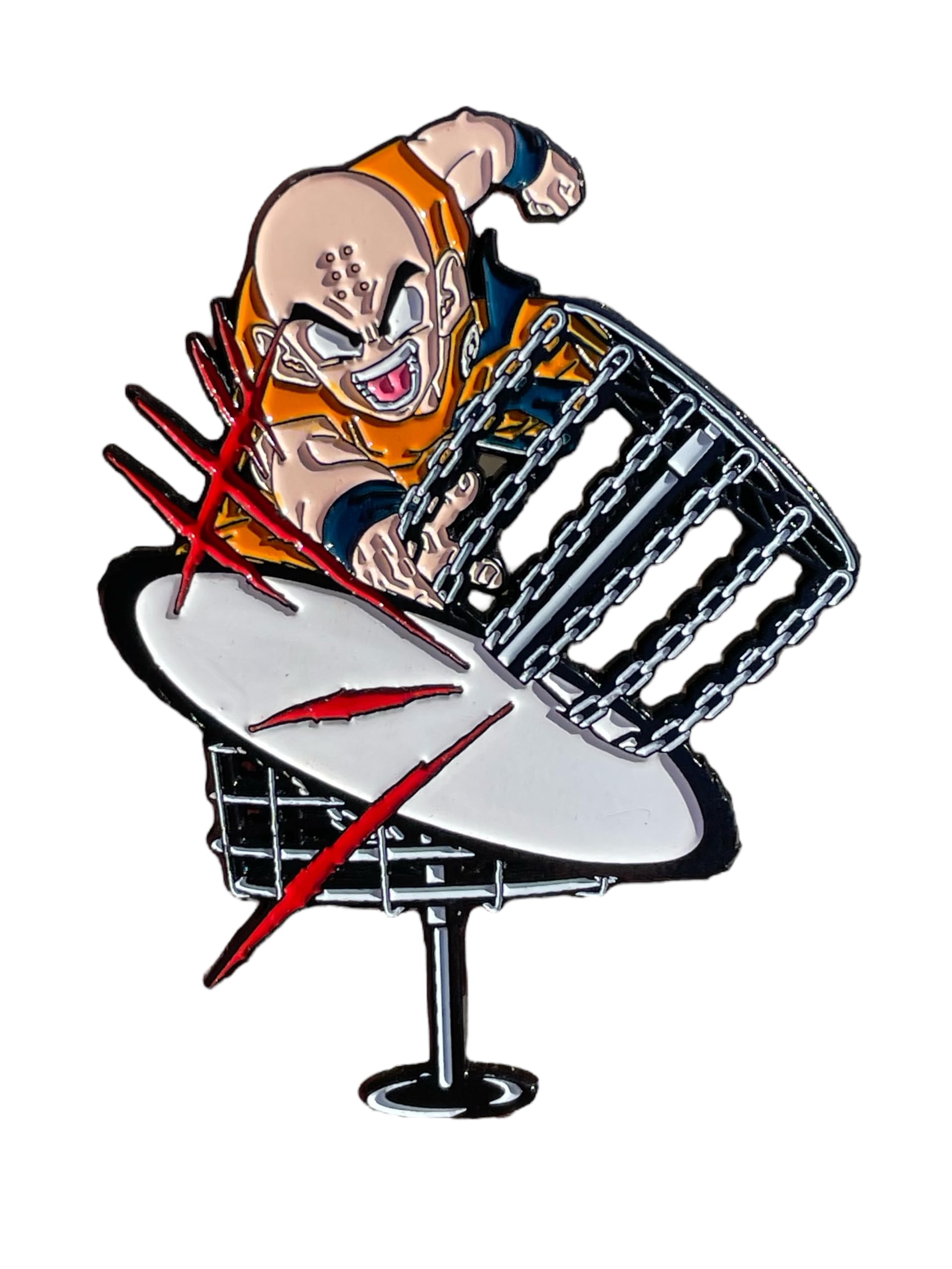 Festi Daze Krillin Destructo Disc Golf Enamel Pin - Funny Dragon Ball Z Inspired Golf Accessory for Men - Durable Zinc Alloy Bag Pin for Disc Golfers - Perfect for Backpacks, Hats & Tournament Style