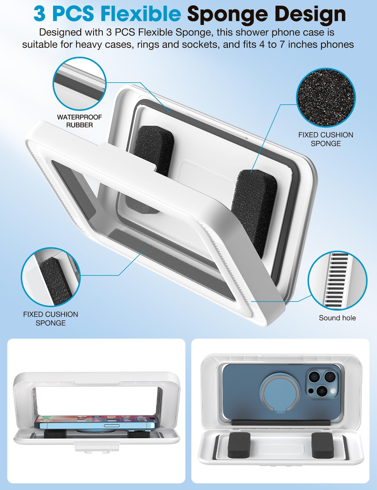 KUNSLUCK Waterproof Shower Phone Holder with 480° Rotation - Universal Wall Mount Stand for iPhone & Android (4-7 Inch) - Bathroom, Mirror, Bathtub & Kitchen Use - Crystal Clear Sound Quality