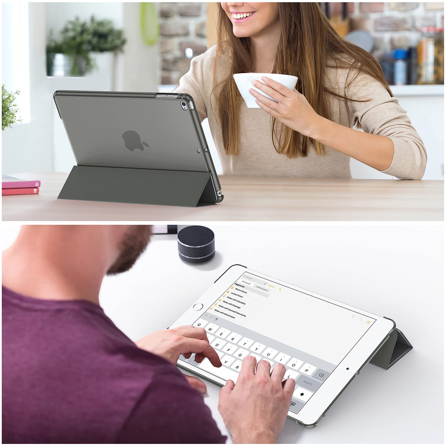 Premium Soke Case for iPad 6th/5th Generation (2018/2017) & iPad Air 2/Air 1 - Slim Trifold Stand with Auto Wake/Sleep Function, Hard PC Back Cover - Perfect for Work, School & Travel (Black)