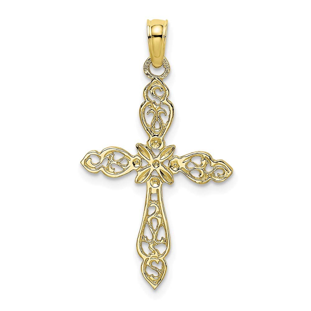 10K Yellow Gold Polished Cut-Out Cross Pendant Necklace - Religious Jewelry for Women, Perfect for Church, Baptism & Everyday Wear