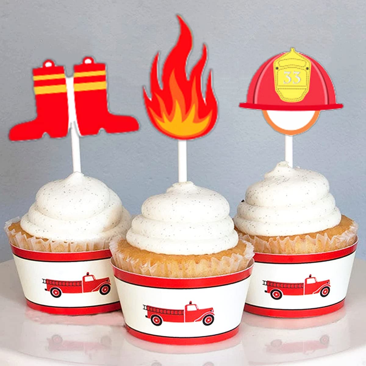 24-Pack Fireman Cupcake Toppers - Firefighter, Fire Truck & Fire Extinguisher Decorations for Birthday, Baby Shower & Party - Perfect for Kids & Adults Celebrations | Ideal for Firefighter-Themed Events, Classroom Rewards & Emergency Services Appreciation Parties