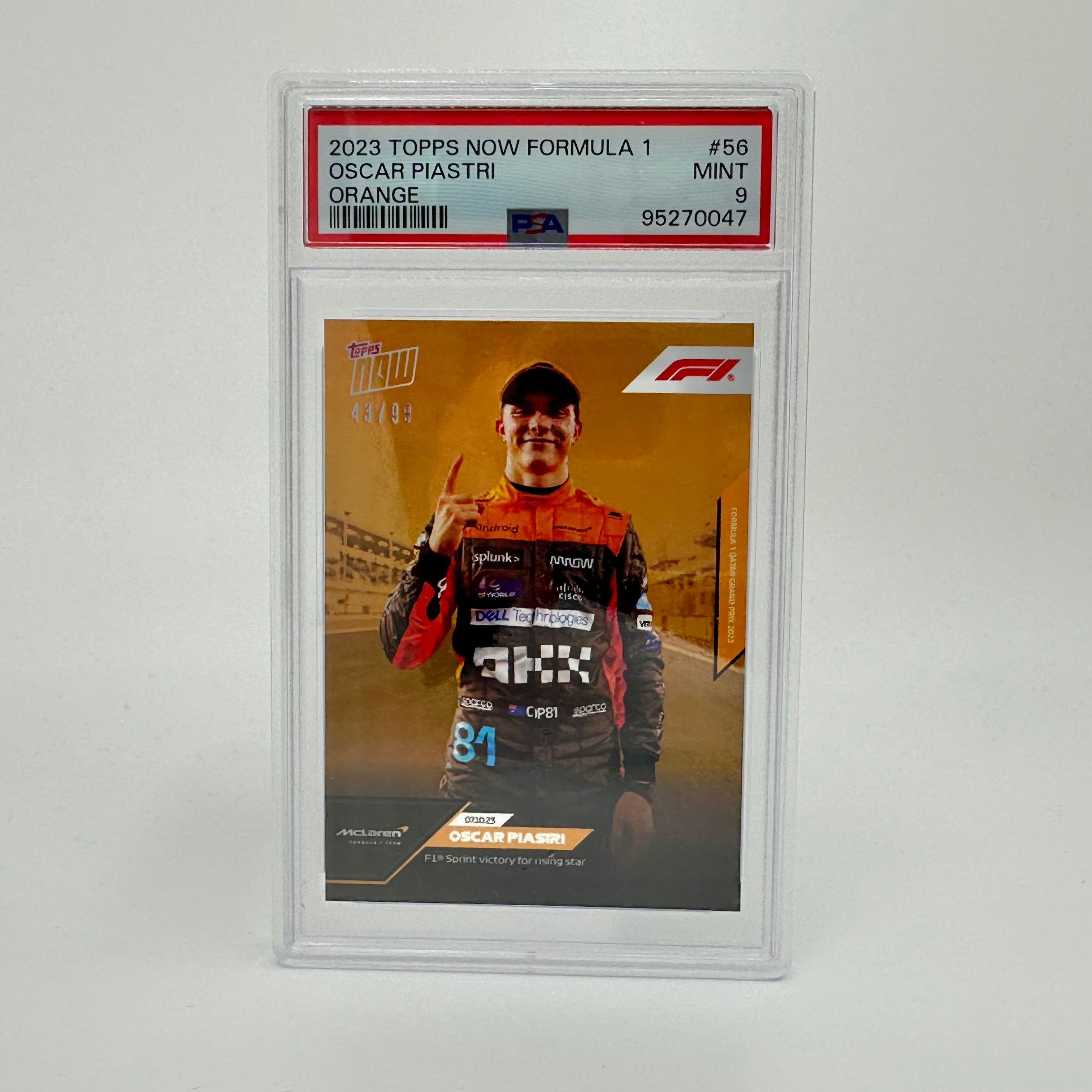 2023 Topps Now Oscar Piastri #56 Orange PSA 9 43/99 - Rare Collectible Trading Card for Sports Memorabilia & F1 Racing Fans