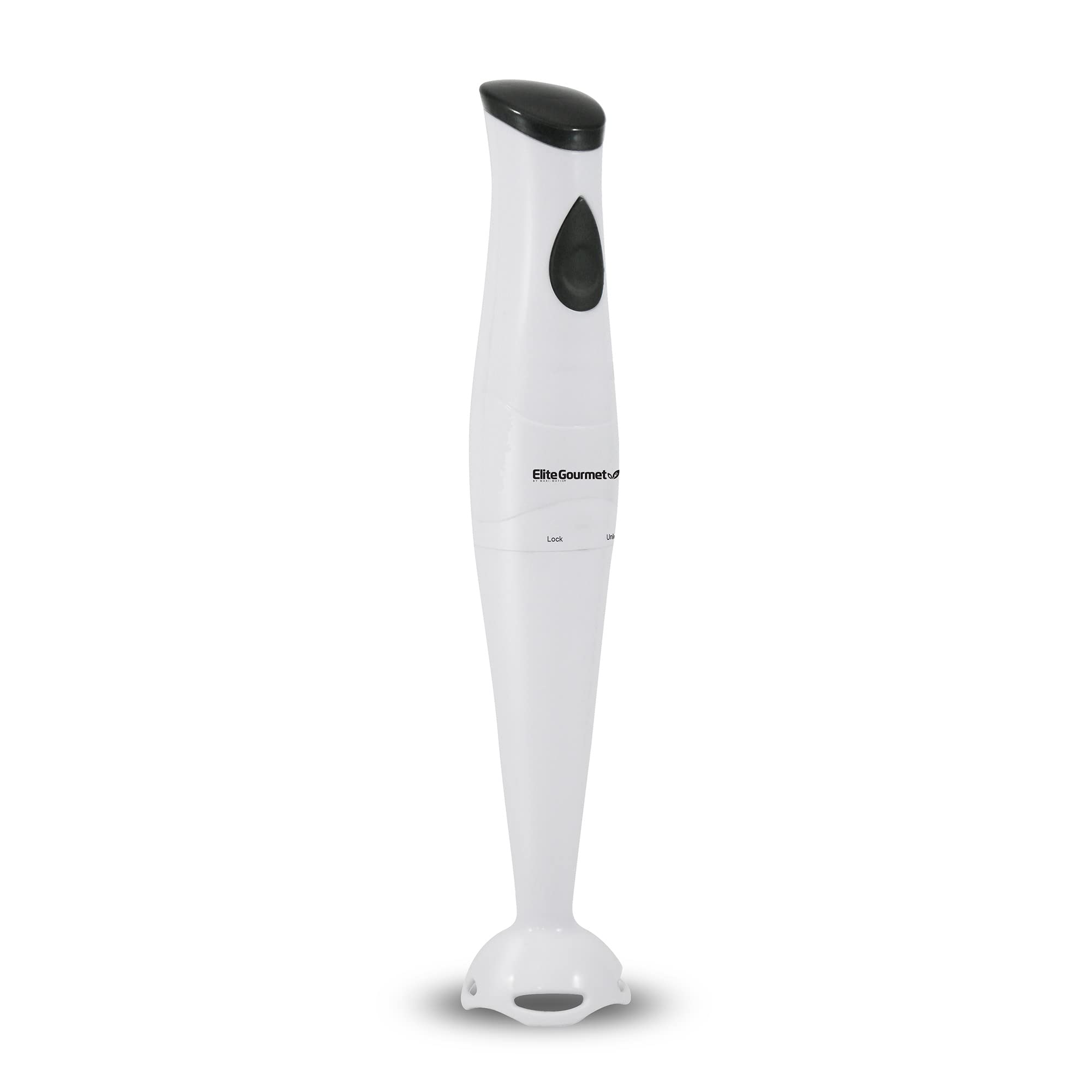 Elite Gourmet EHB-2425X 150W Electric Hand Blender Stick - Immersion Mixer & Food Chopper with One-Touch Control - Perfect for Soups, Sauces, Baby Food & Smoothies - White Kitchen Appliance for Home Cooking & Meal Prep