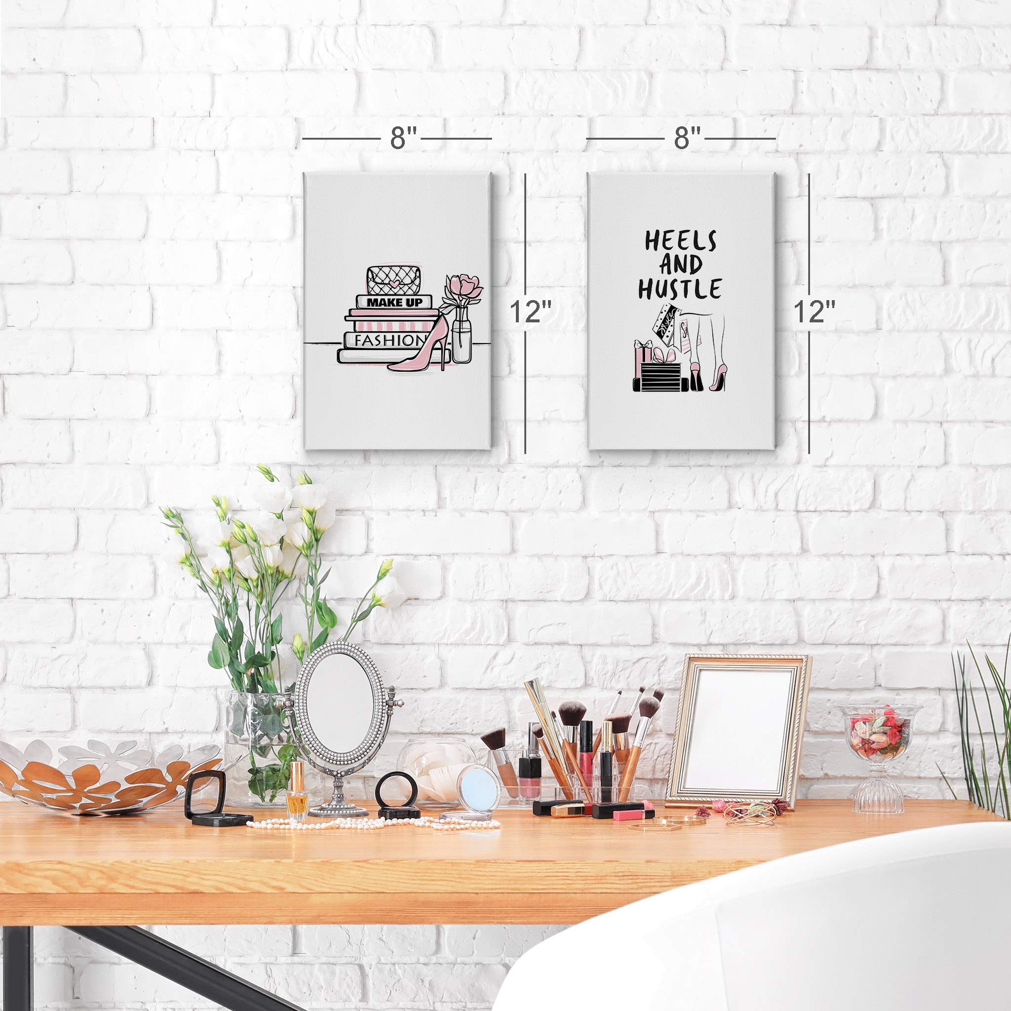 Glam Fashion Canvas Wall Art Set - 2 Piece Pink, Black & White Motivational Quote Prints for Office, Dorm, Bedroom & Living Room Decor (12x8 Inches, Ready to Hang) - Perfect for Women's Spaces & Inspirational Home Design